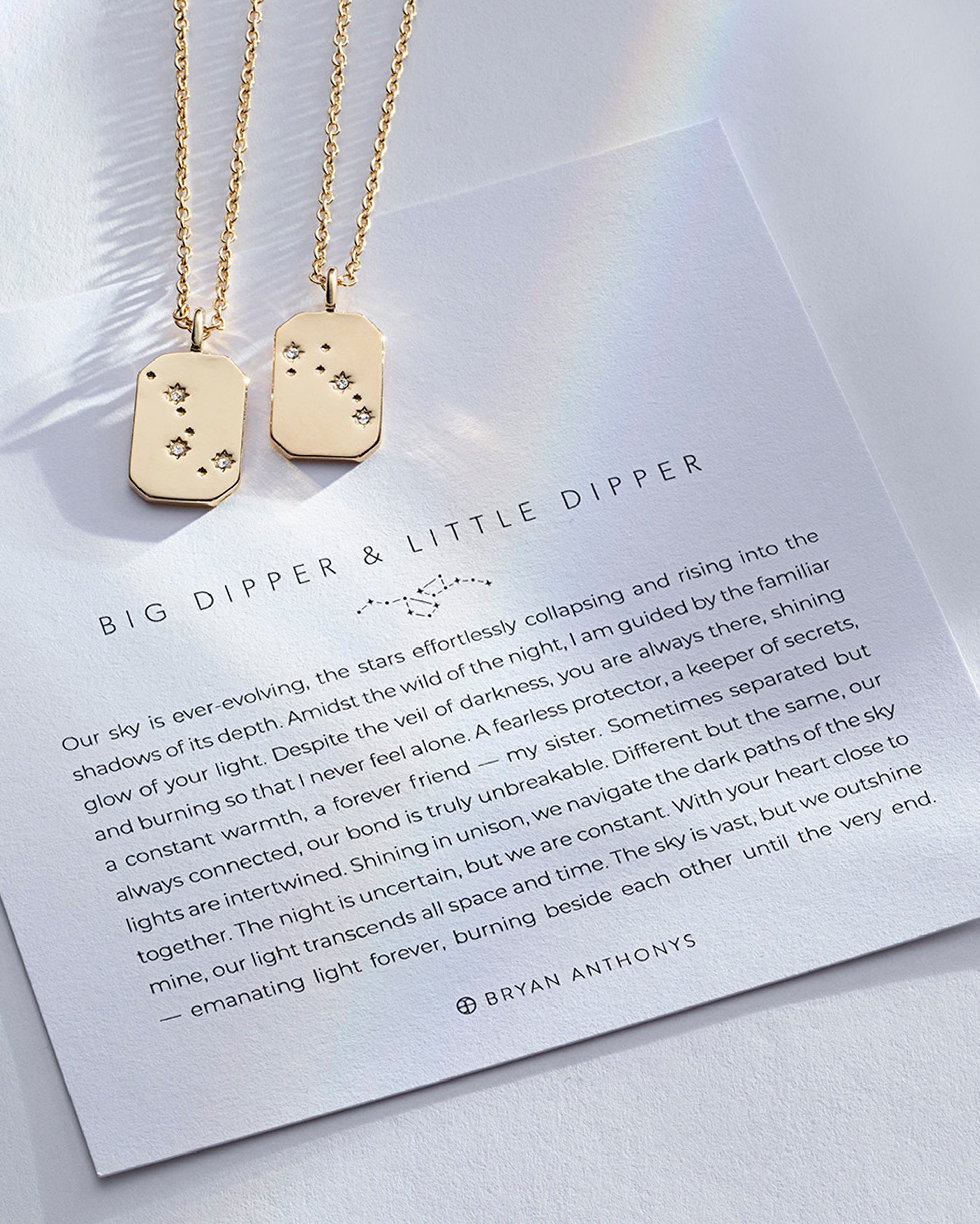 Big Dipper & Little Dipper Necklace Set showcase in 14k gold on card