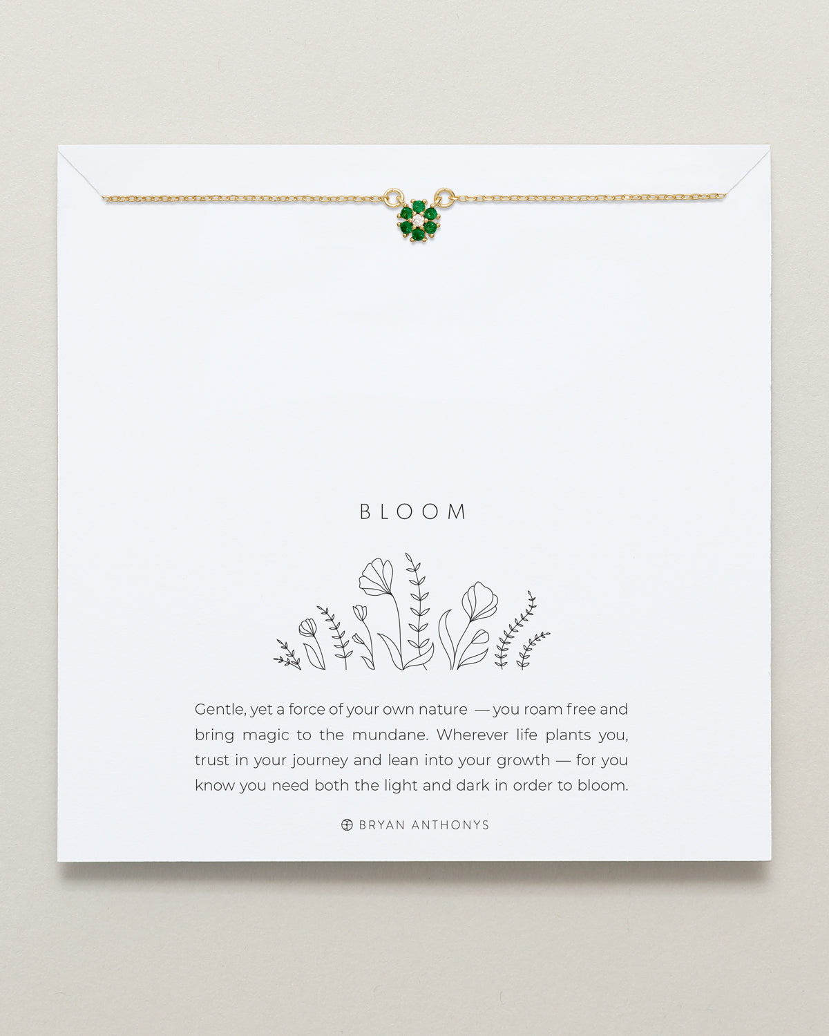Bryan Anthonys Bloom Gold Green Dainty Necklace On Card