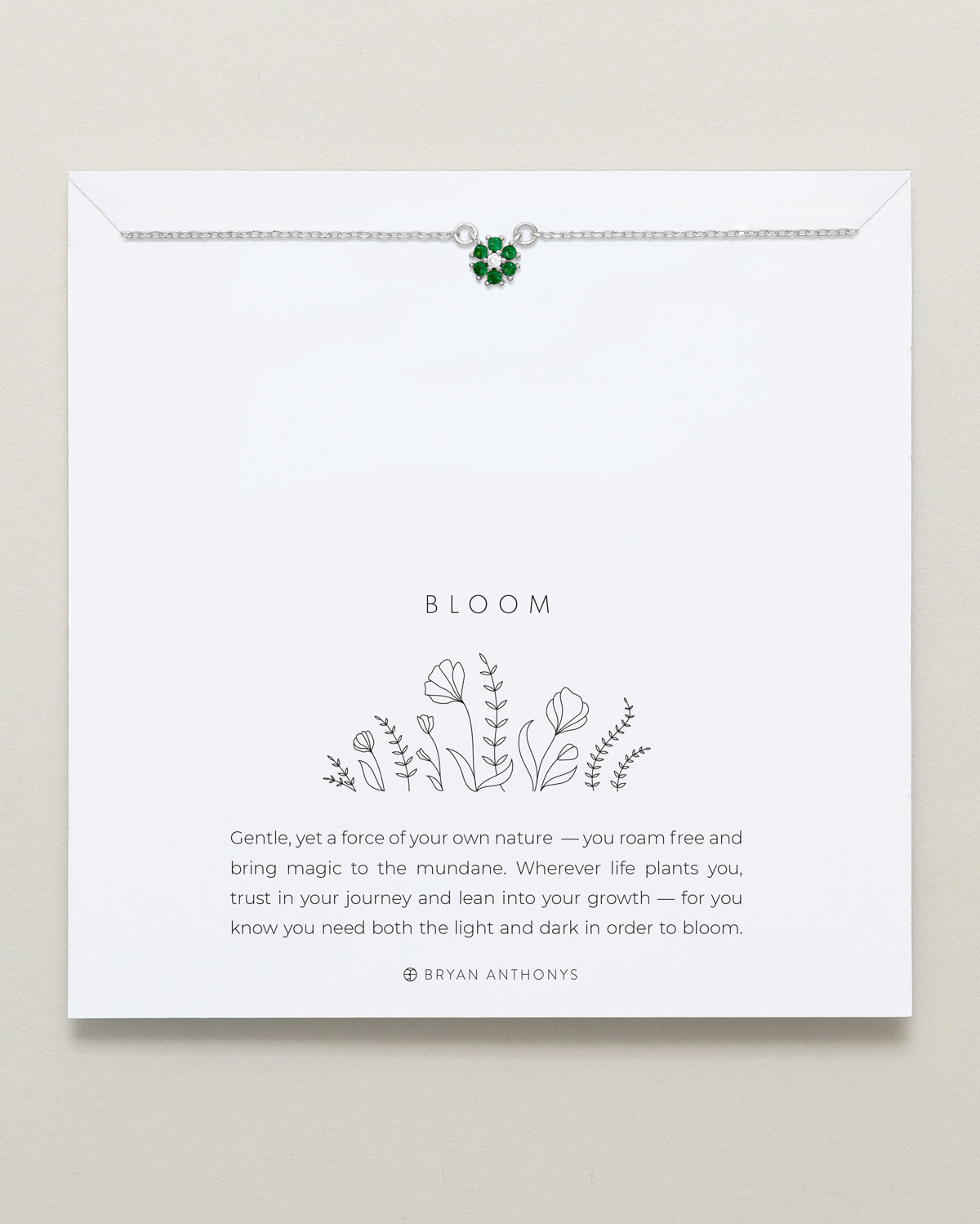 Bryan Anthonys Bloom Silver Green Dainty Necklace On Card