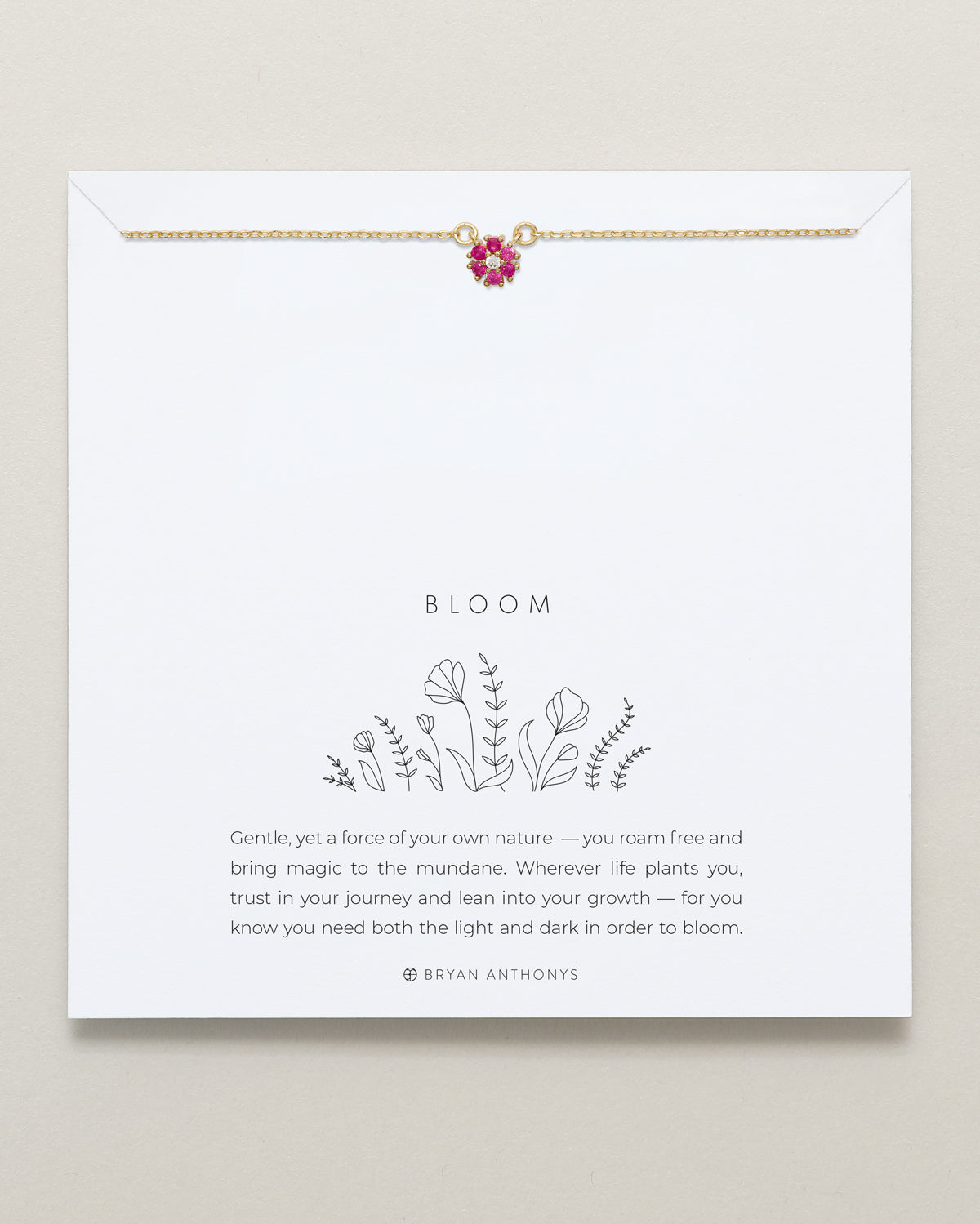 Bryan Anthonys Bloom Gold Pink Dainty Necklace On Card