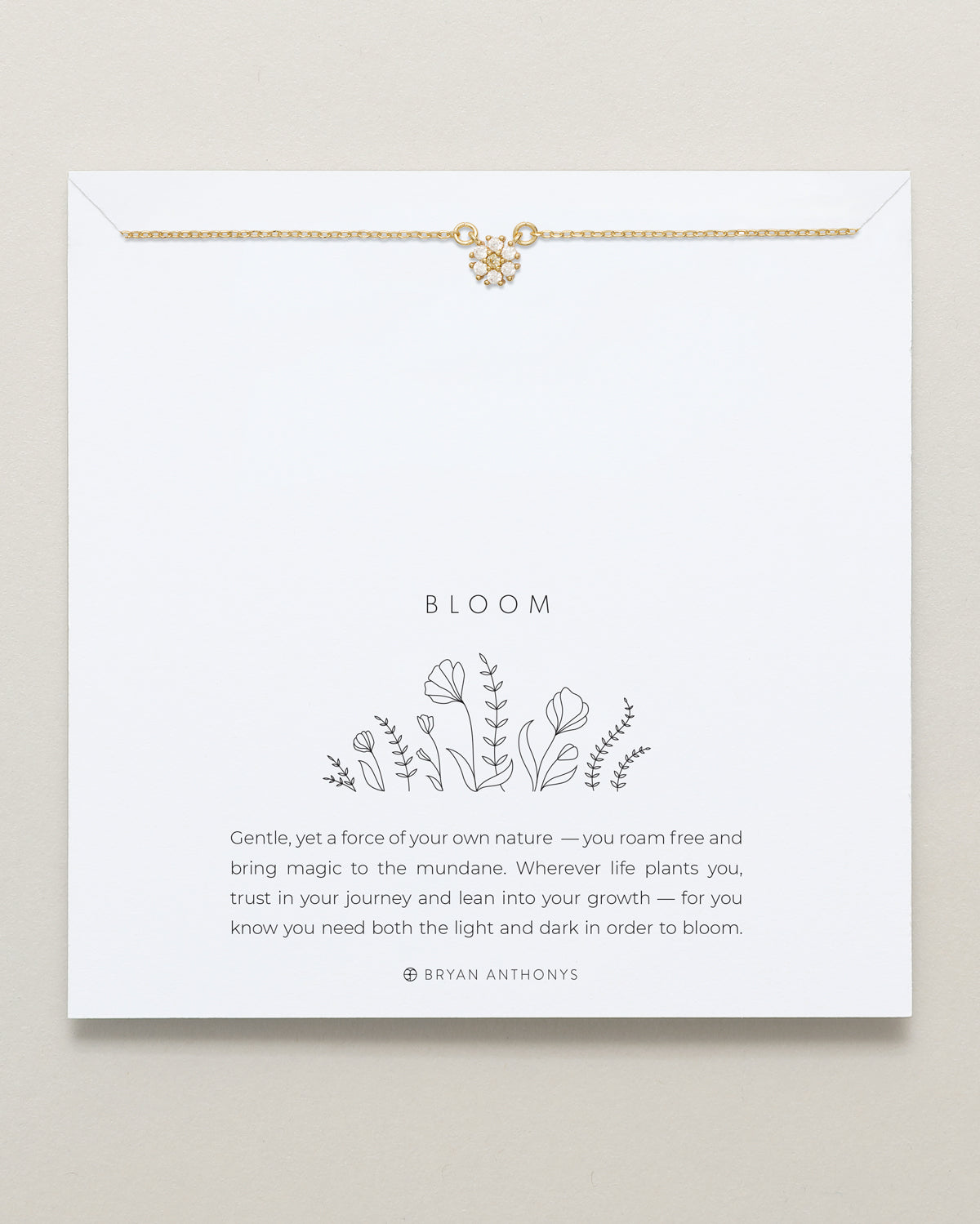 Bryan Anthonys Bloom Gold Clear Dainty Necklace On Card