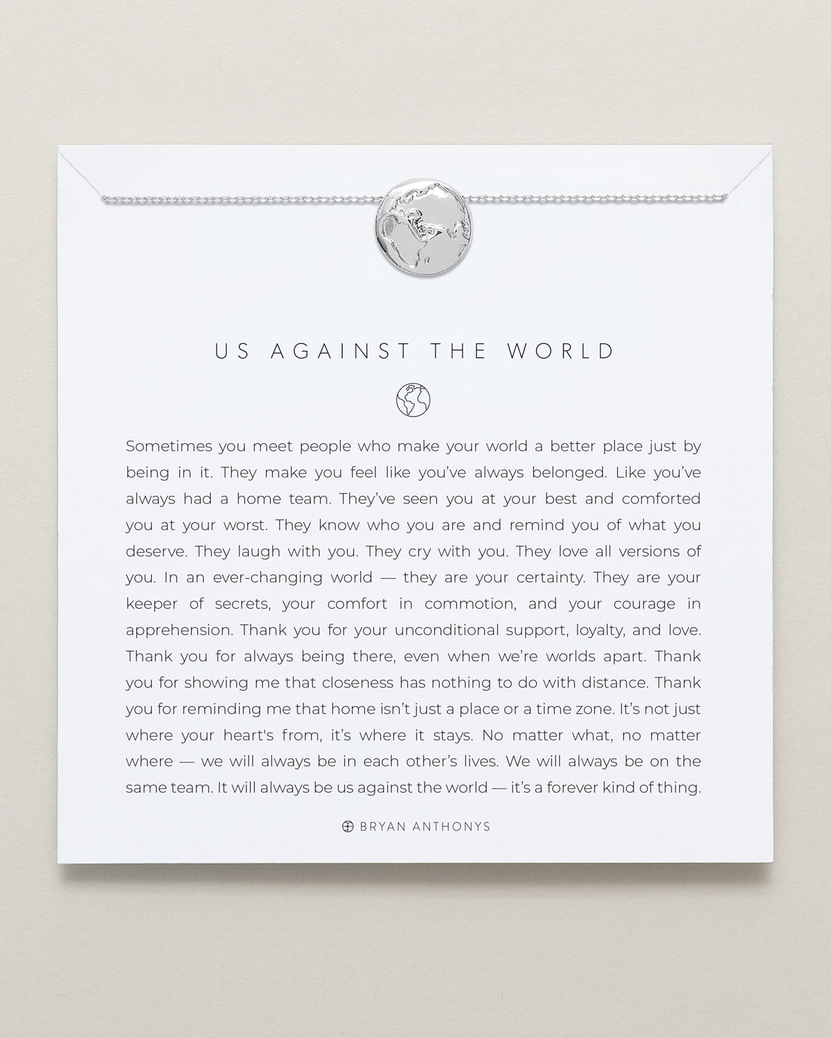 Bryan Anthonys Us Against The World Silver Necklace On Card