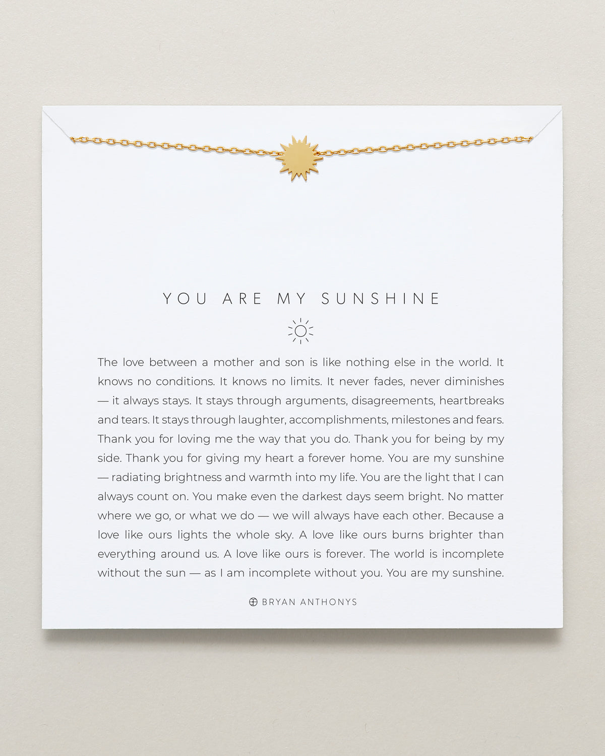Bryan Anthonys You Are My Sunshine Mother Son Gold Necklace On Card