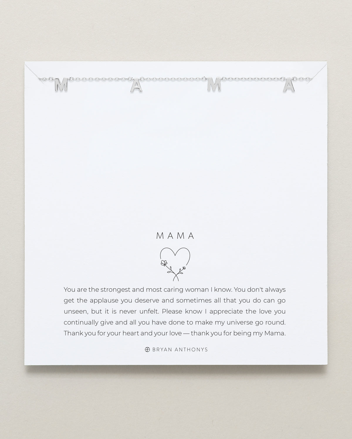 Bryan Anthonys Mama Silver Smooth Necklace On Card