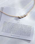 Mom Necklace showcase in 14k gold on card