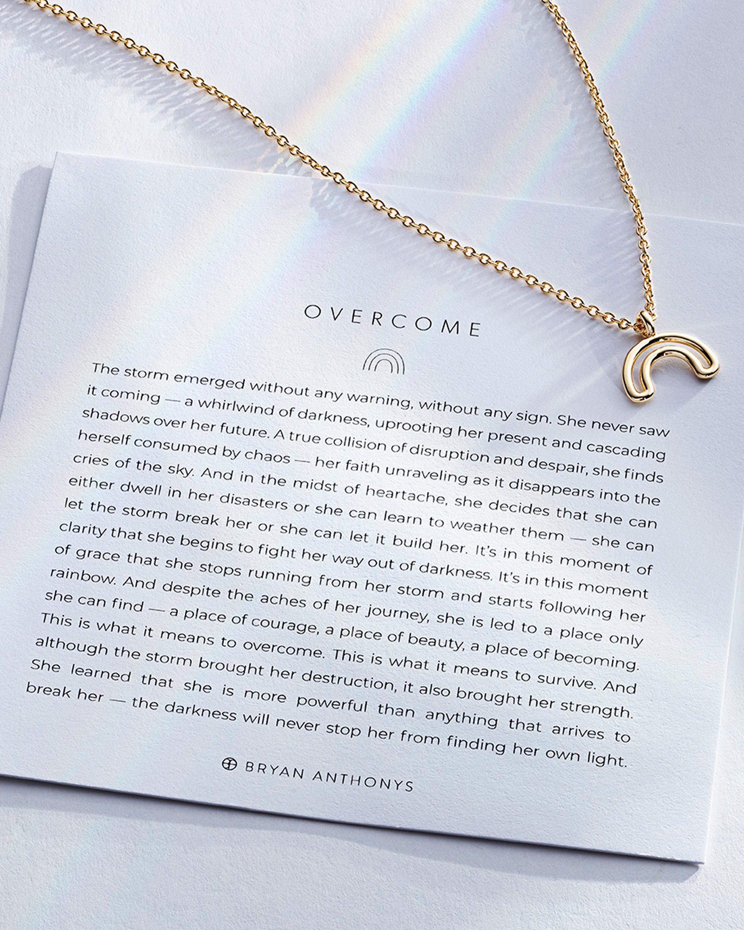 Overcome Necklace in 14k gold on card