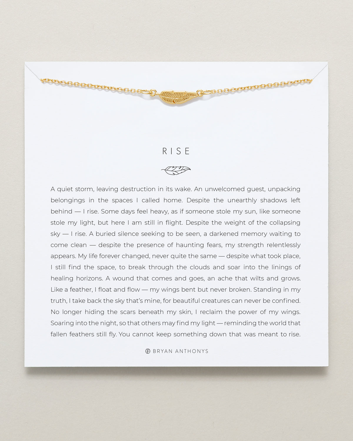 Bryan Anthonys Rise Gold Feather Necklace On Card
