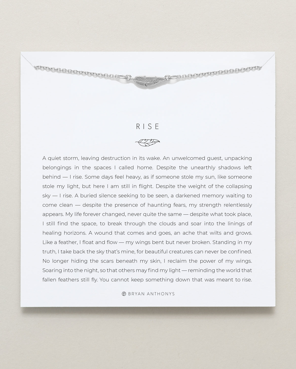 Rise Necklace in silver finish on card