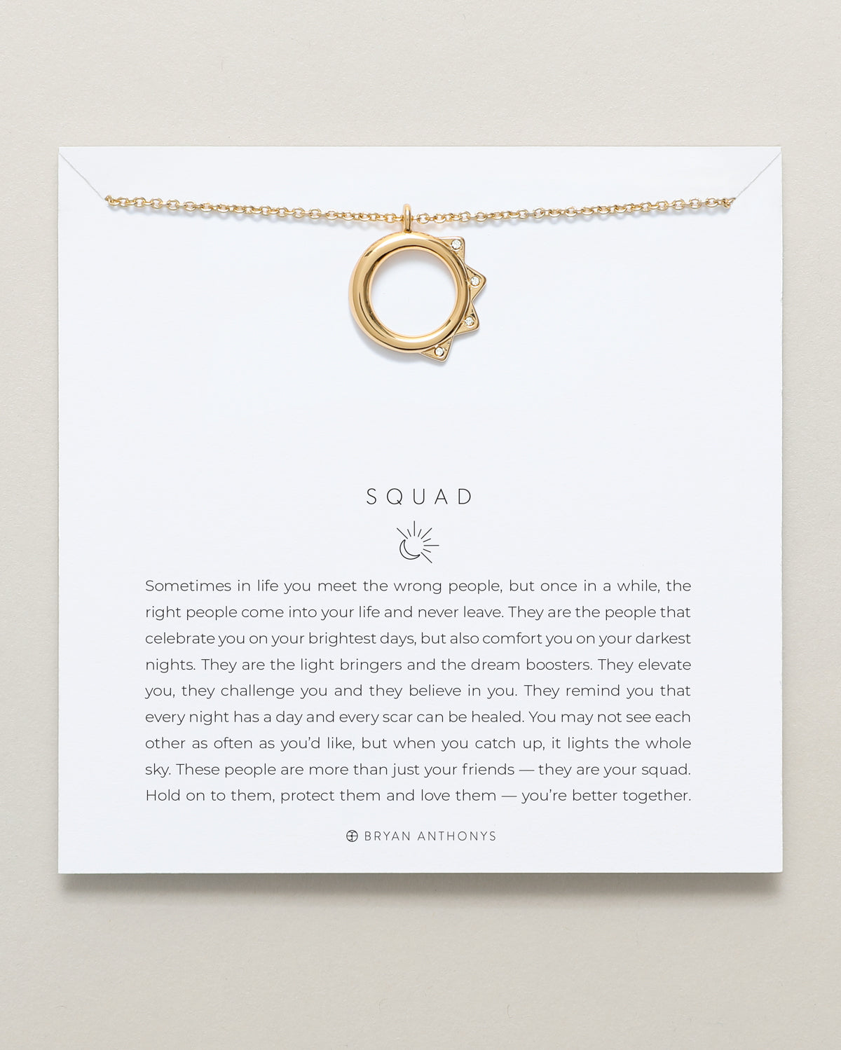 Bryan Anthonys Squad necklace dainty sun moon 14k gold