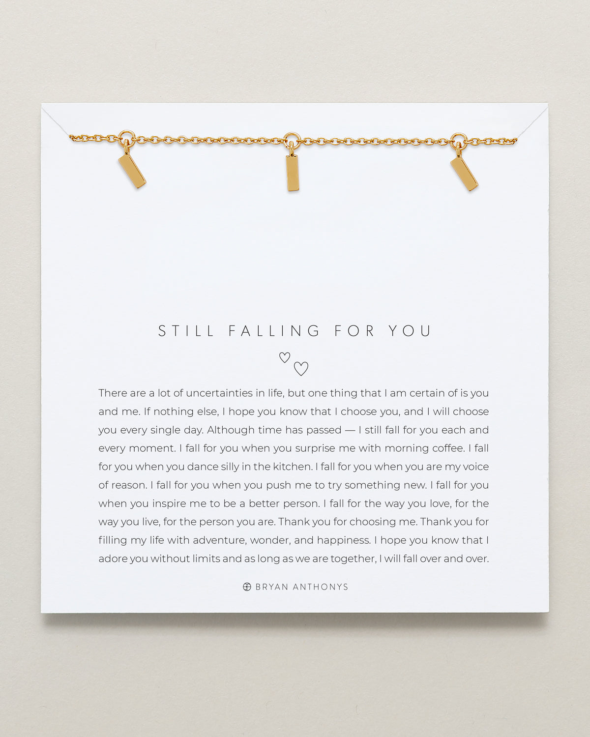 Bryan Anthonys Still Falling For You Gold Necklace On Card