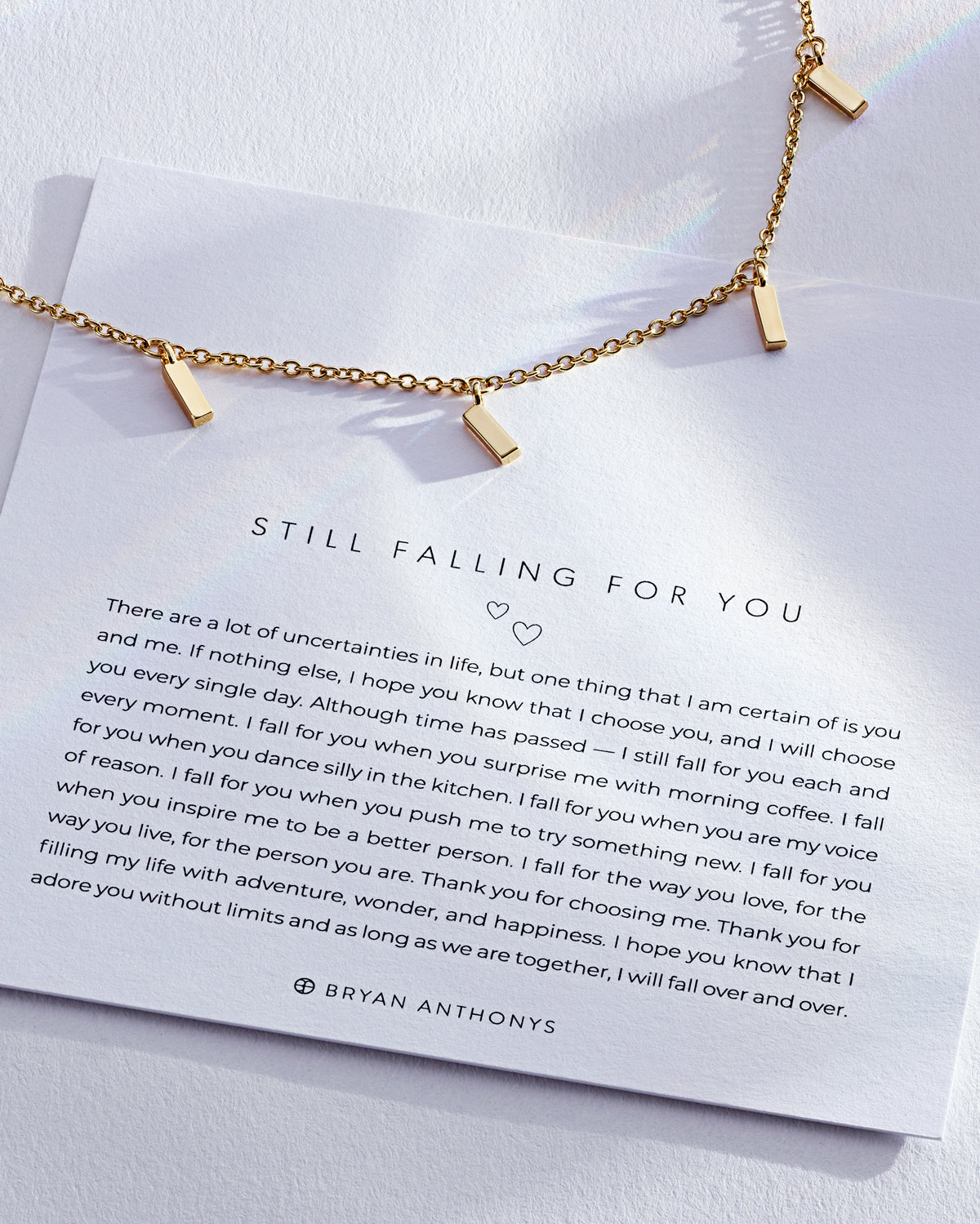 Still Falling For You Necklace 14k Gold on card