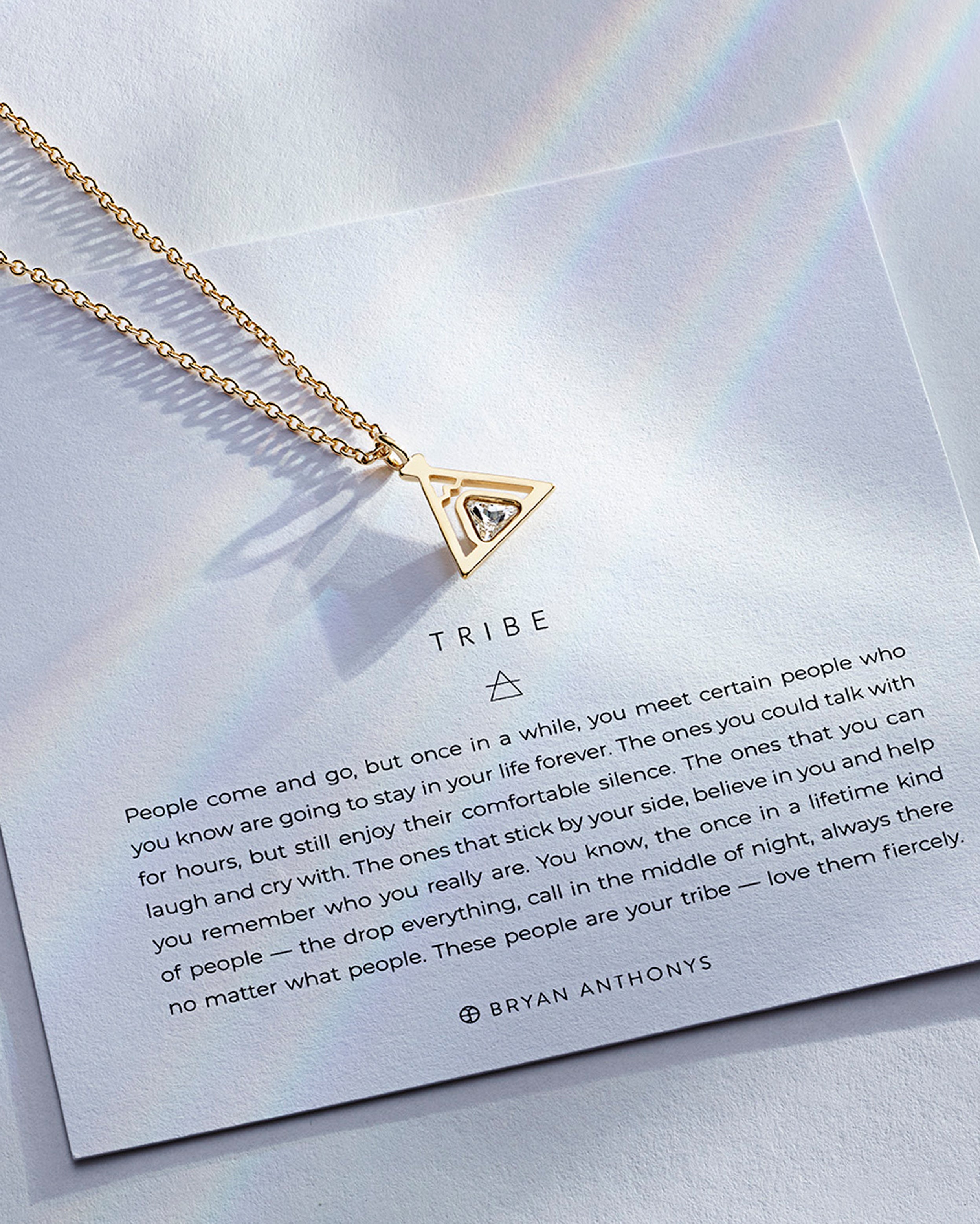 Tribe Friendship Necklace showcase in 14k gold on card