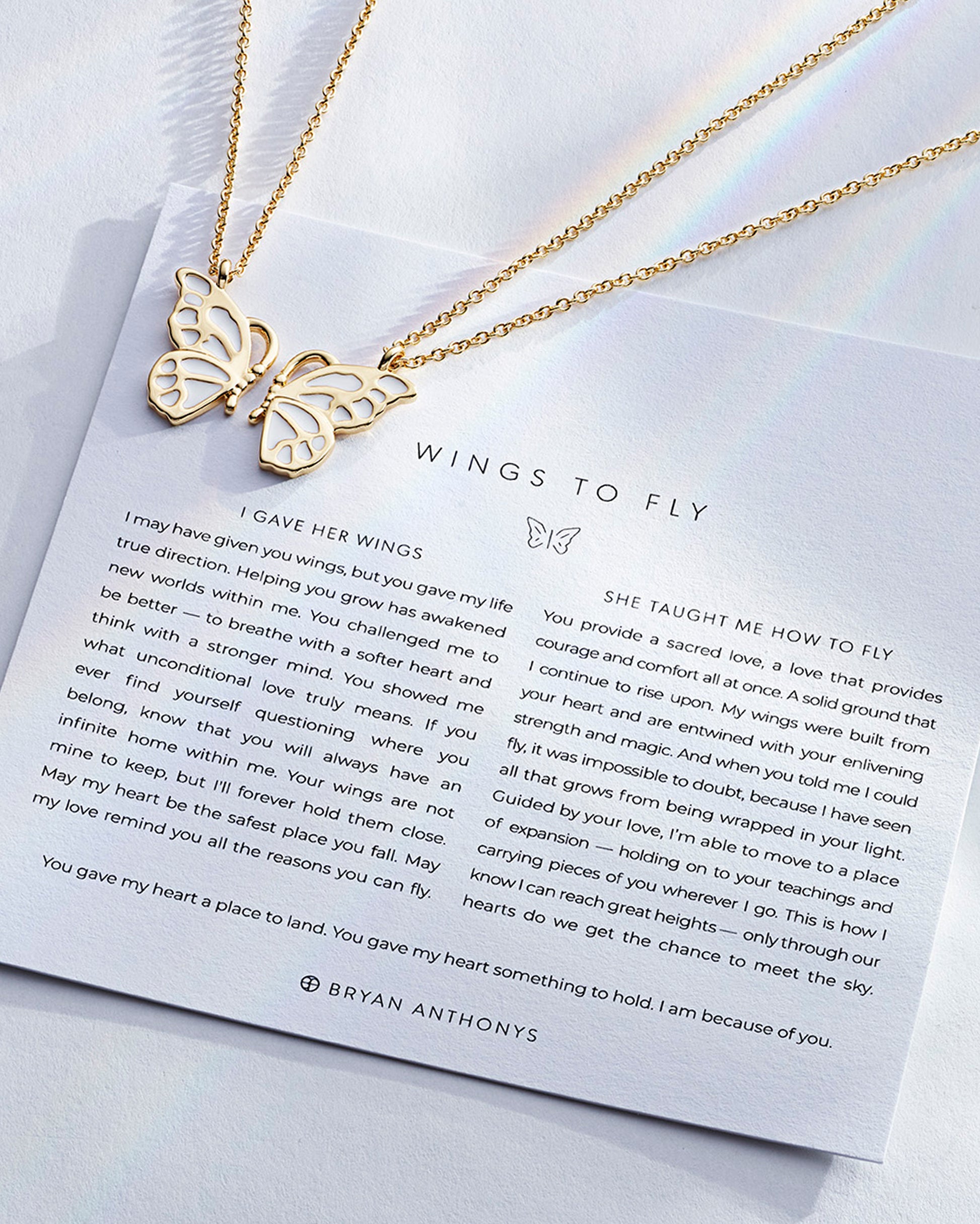Wings to Fly Necklace Set showcase in 14k gold on card
