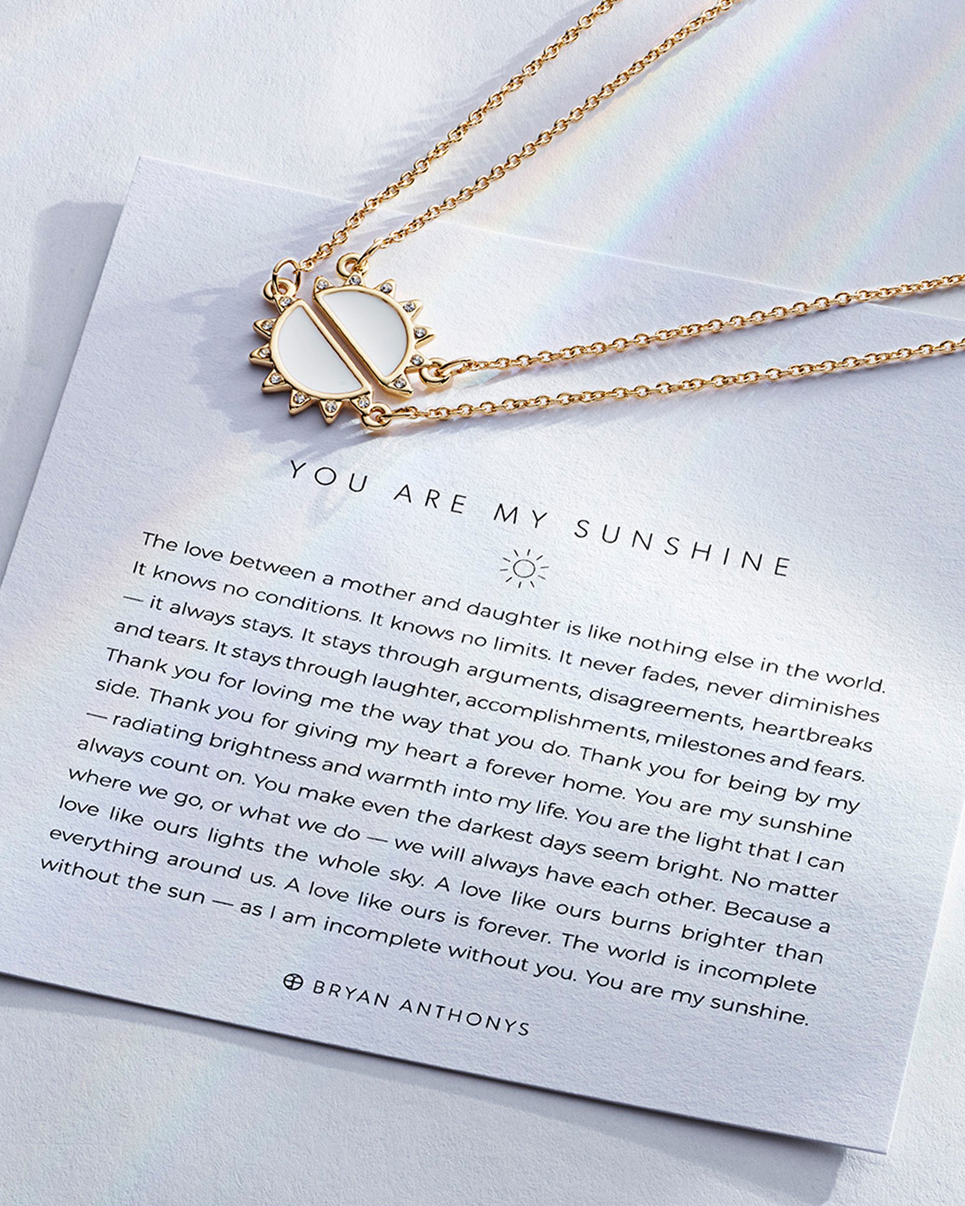 You Are My Sunshine Necklace showcase in 14k gold on card