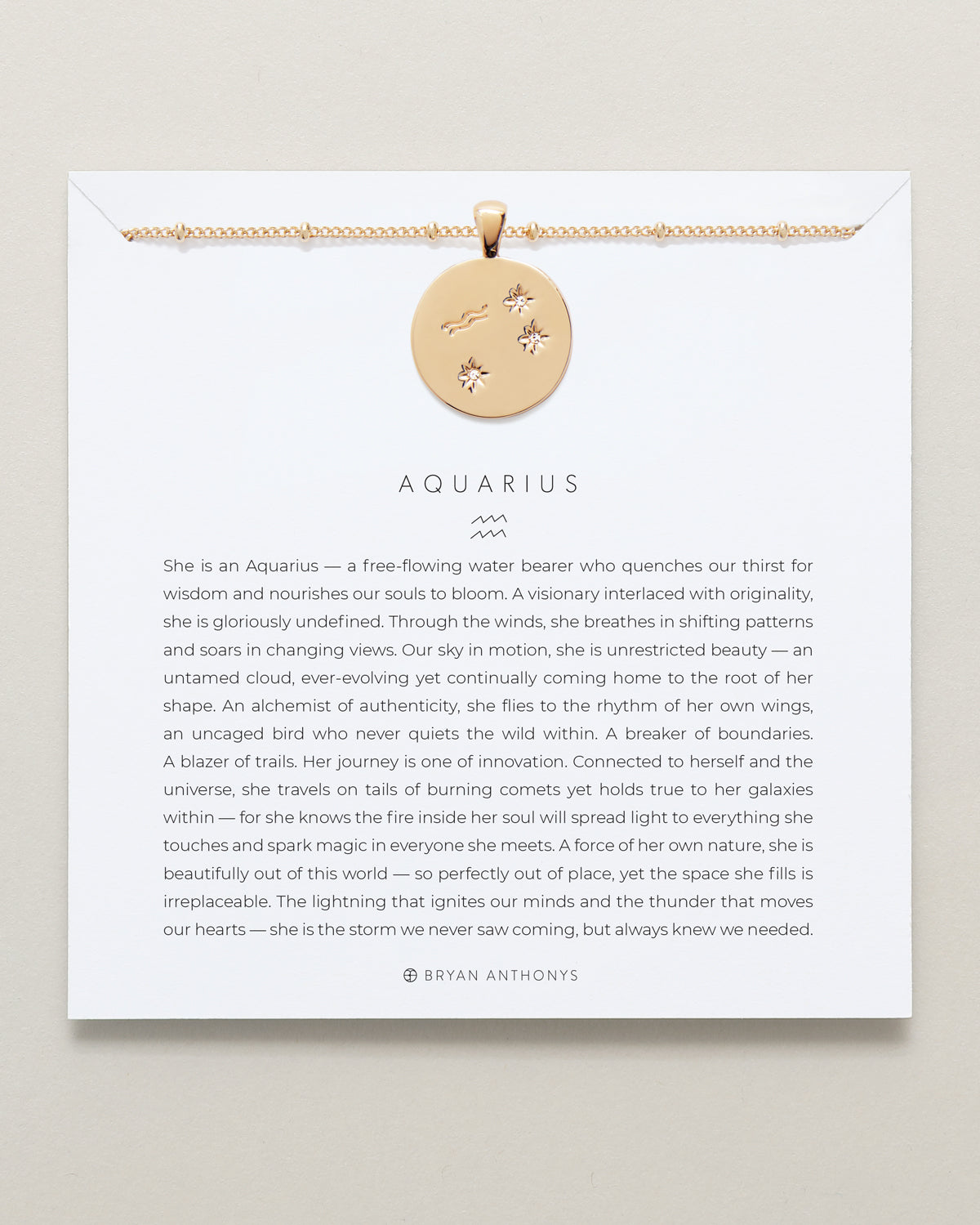 Bryan Anthonys Gold Aquarius Zodiac Necklace On Card 