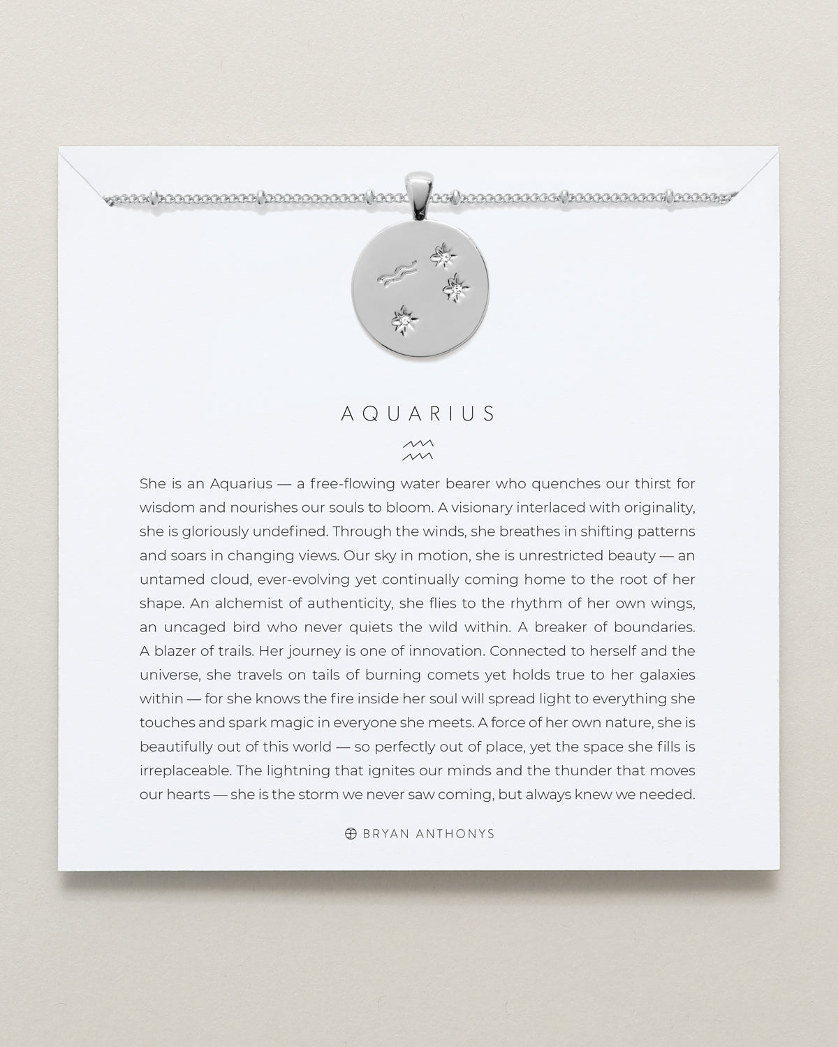 Bryan Anthonys Silver Aquarius Zodiac Necklace On Card 