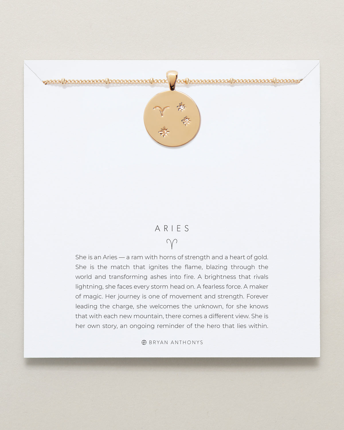 Bryan Anthonys Gold Aries Zodiac Necklace On Card
