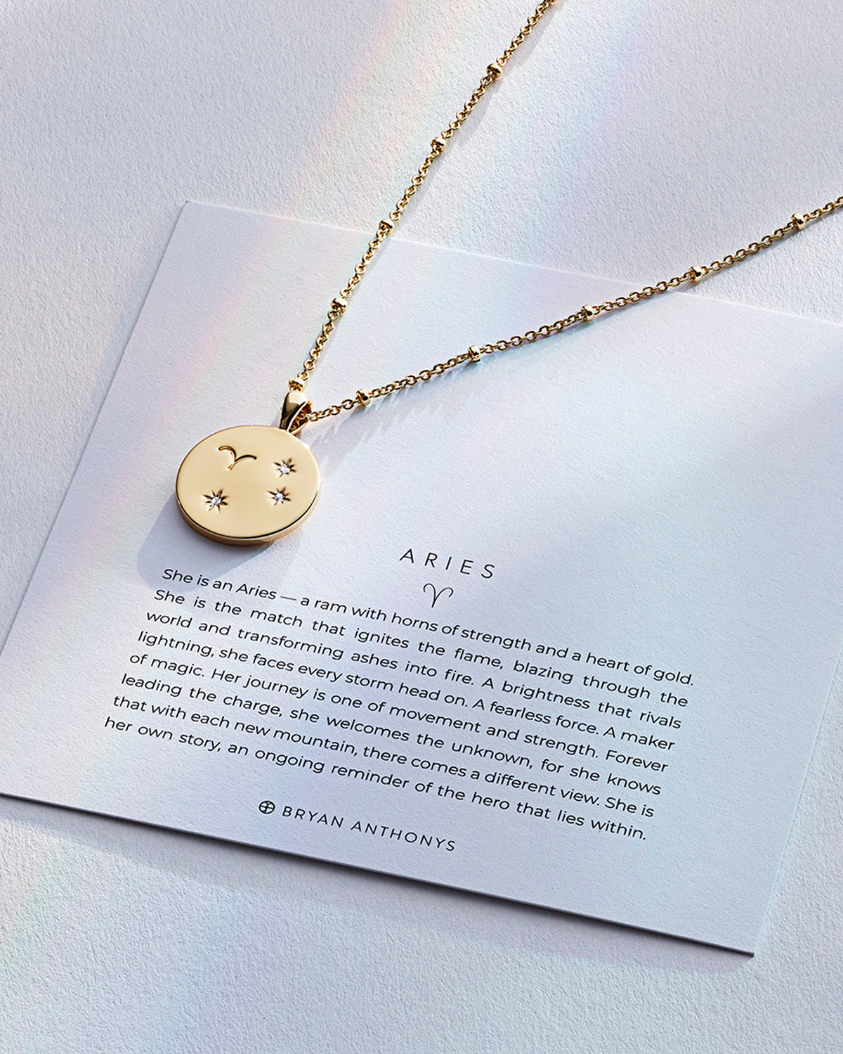 Bryan Anthonys Gold Aries Zodiac Necklace On Card
