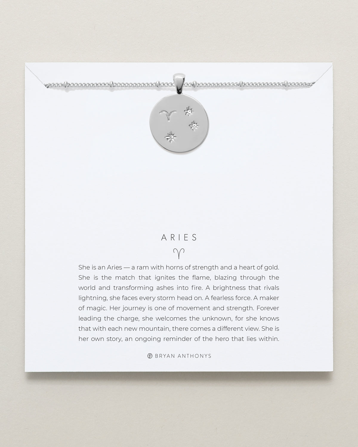 Bryan Anthonys Silver Aries Zodiac Necklace On Card