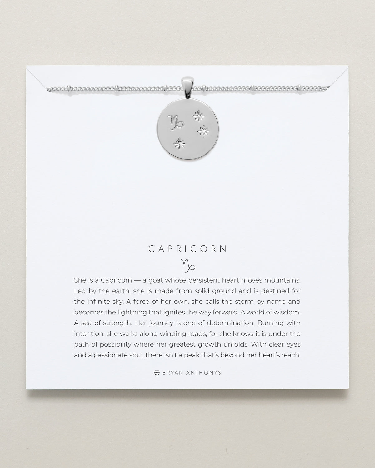 Bryan Anthonys Silver Capricorn Zodiac Necklace On Card
