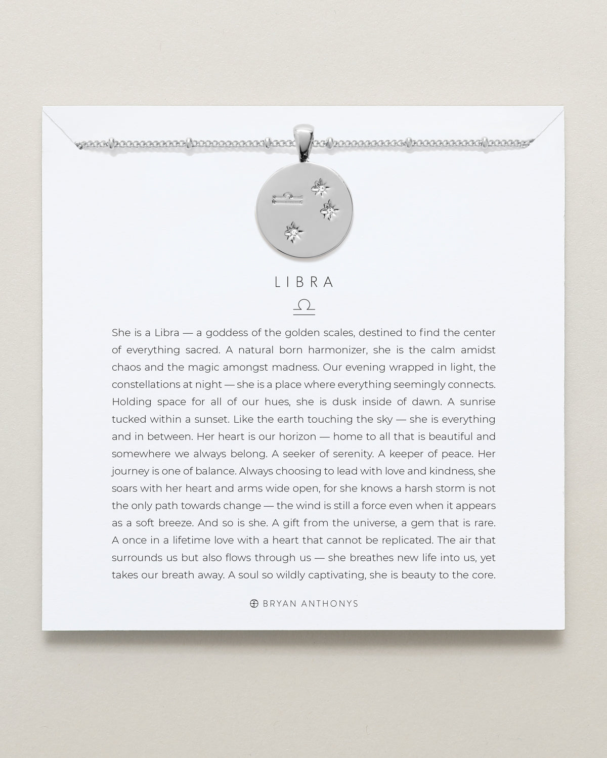 Bryan Anthonys Silver Libra Zodiac Necklace On Card