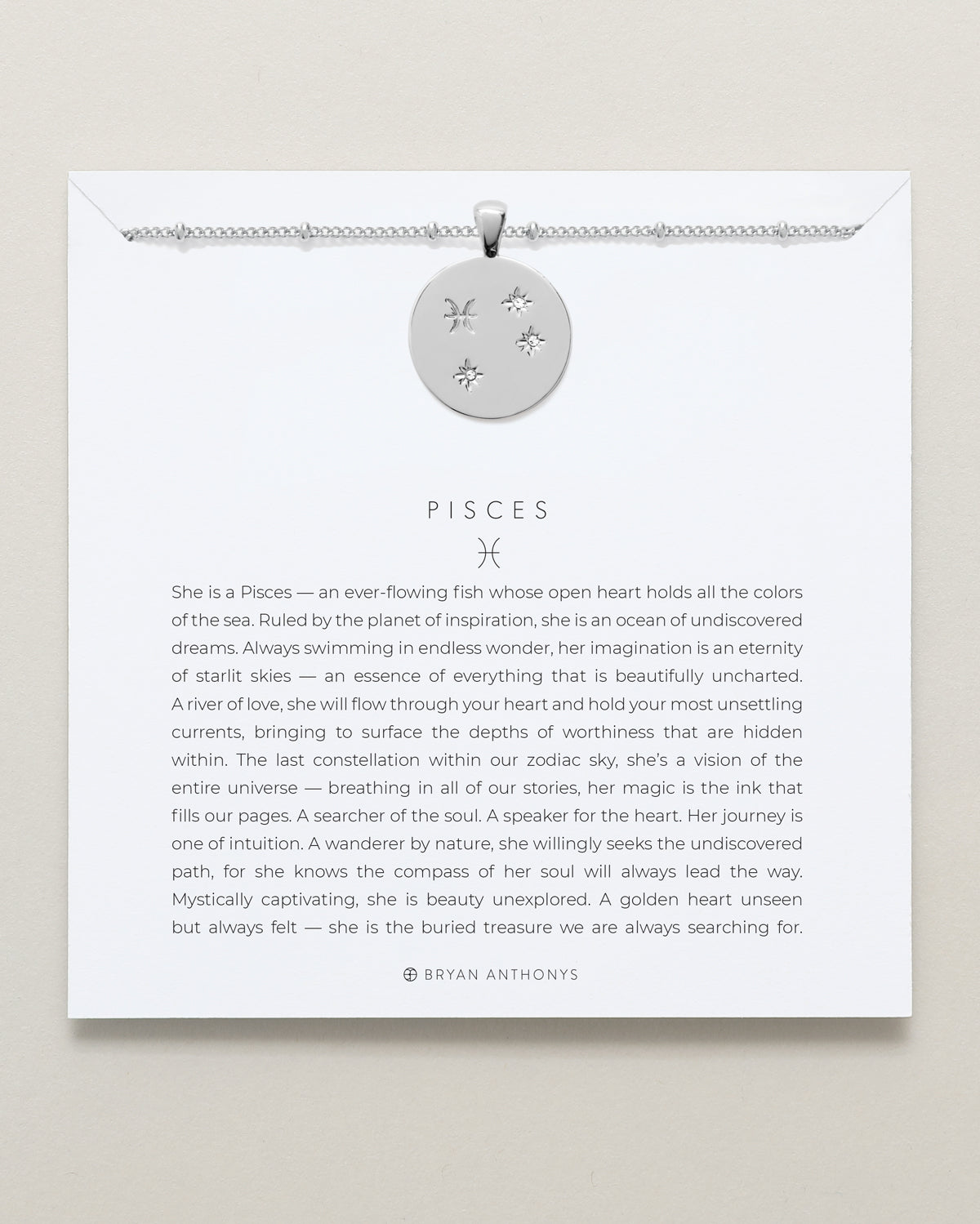 Bryan Anthonys Silver Pisces Zodiac Necklace On Card