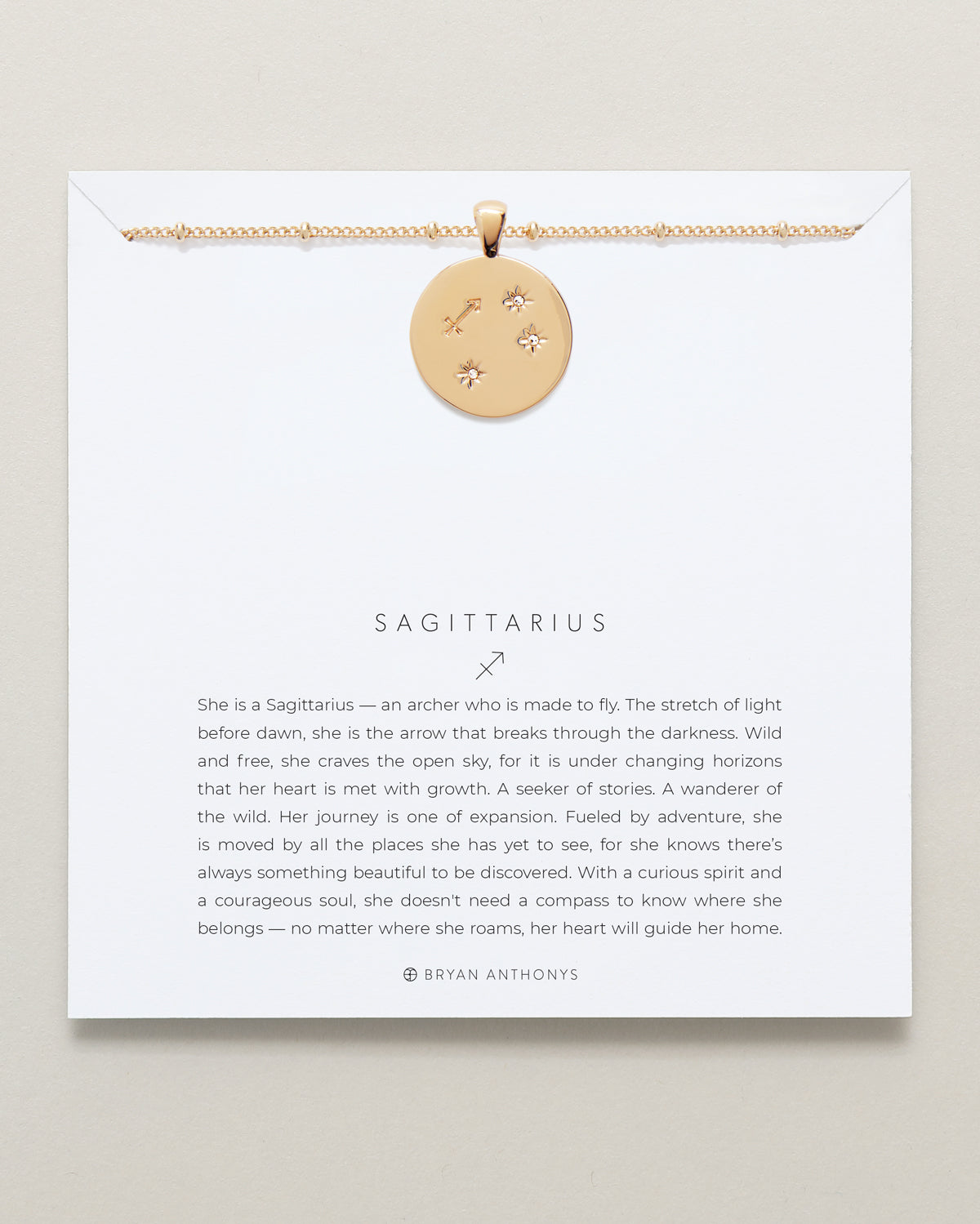 Bryan Anthonys Gold Sagittarius Zodiac Necklace On Card