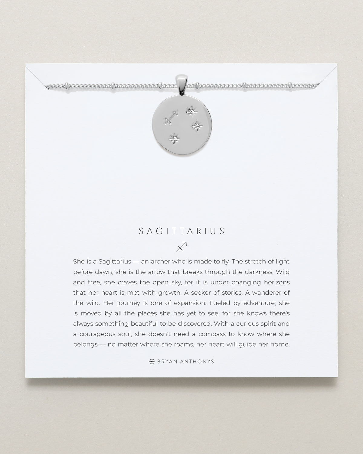 Bryan Anthonys Silver Sagittarius Zodiac Necklace On Card