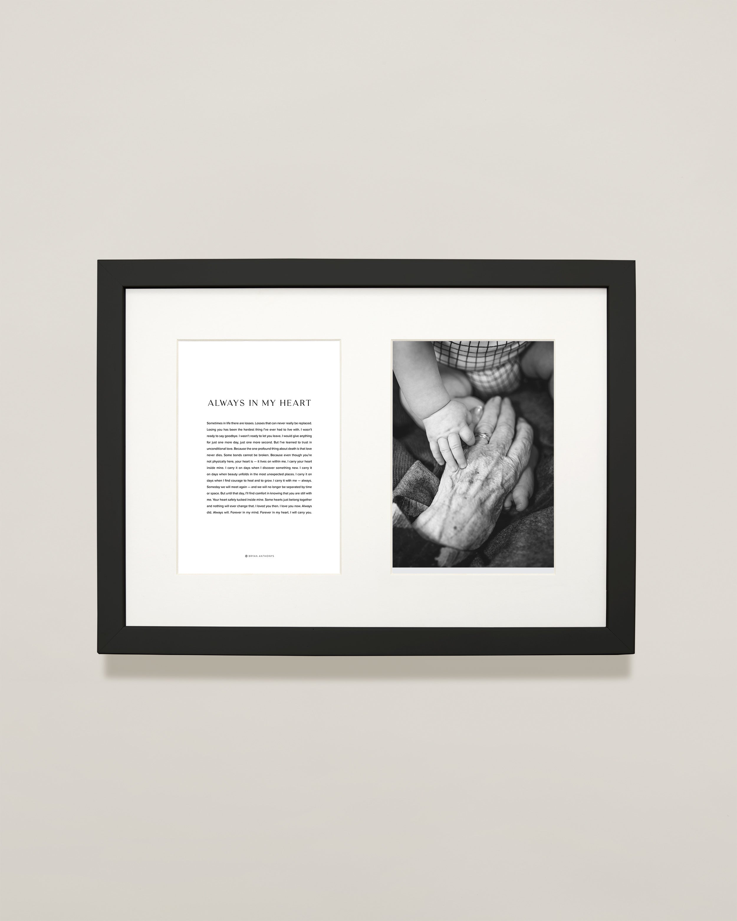 Bryan Anthonys Personalized Print Always In My Heart Double Frame Custom Photo and Text 15x11 Black Frame