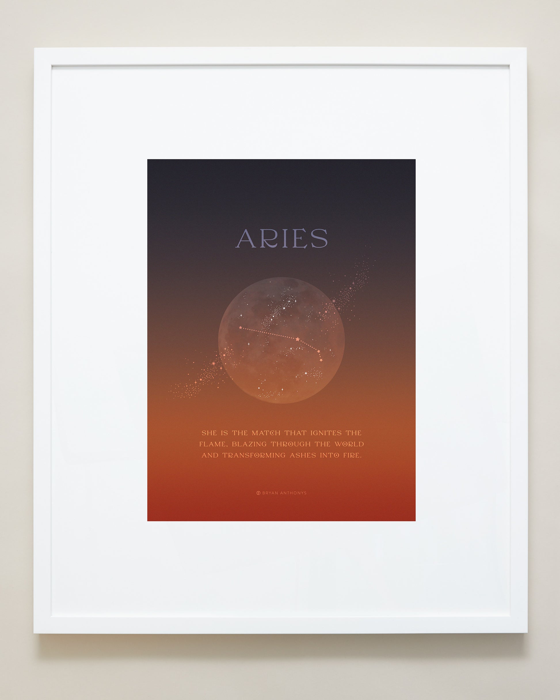 Bryan Anthonys Home Decor Aries Zodiac Framed Print Moon Graphic Print White Frame 20x24
