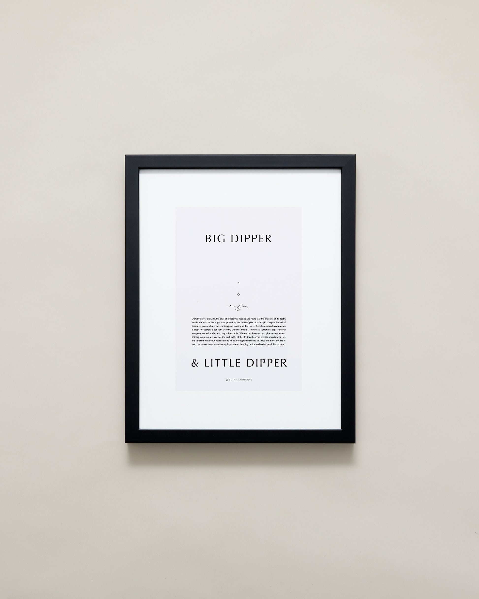 Bryan Anthonys Home Decor Purposeful Prints Big Dipper & Little Dipper Iconic Framed Print Gray Art With Black Frame 11x14