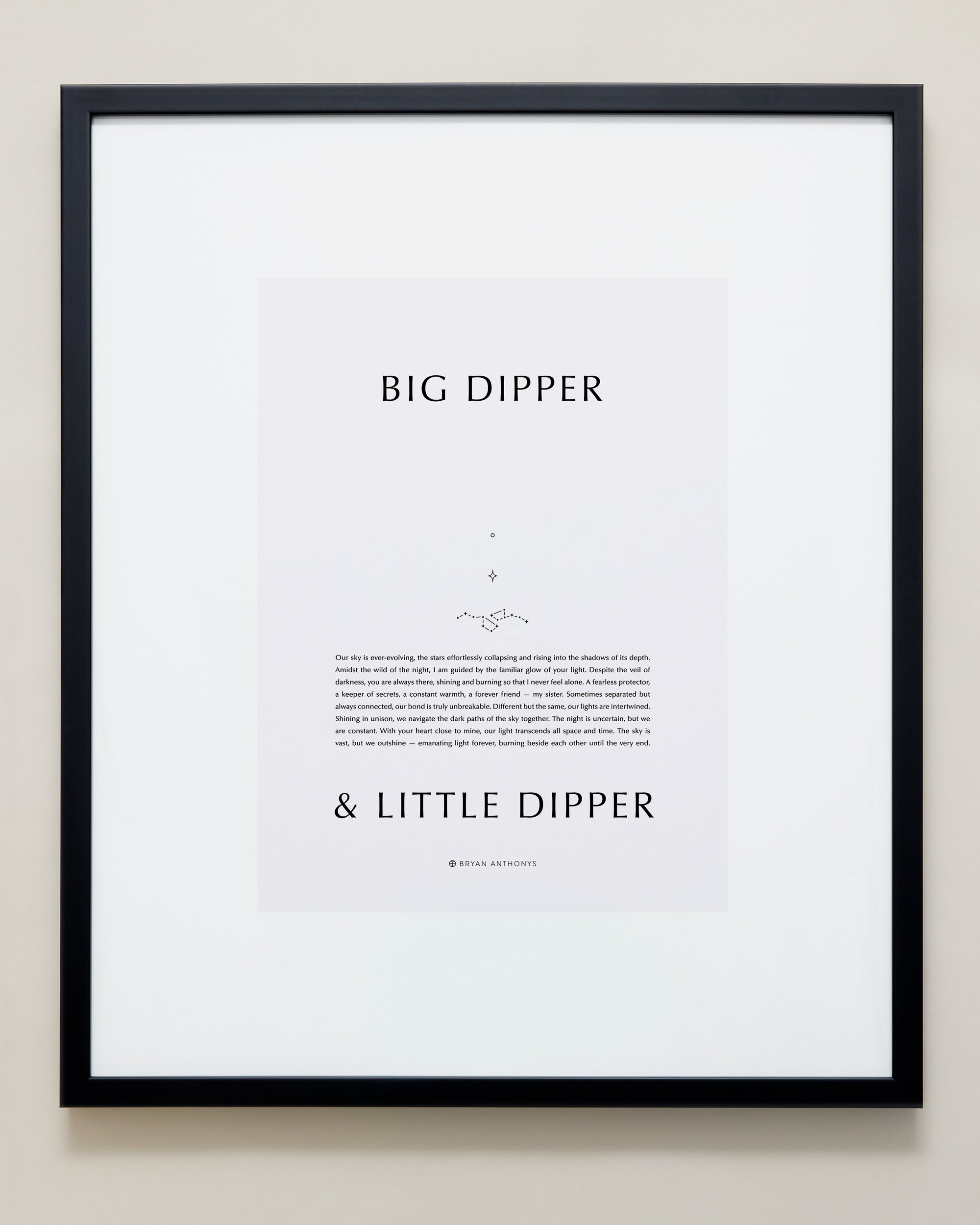 Bryan Anthonys Home Decor Purposeful Prints Big Dipper & Little Dipper Iconic Framed Print Gray Art With Black Frame 20x24
