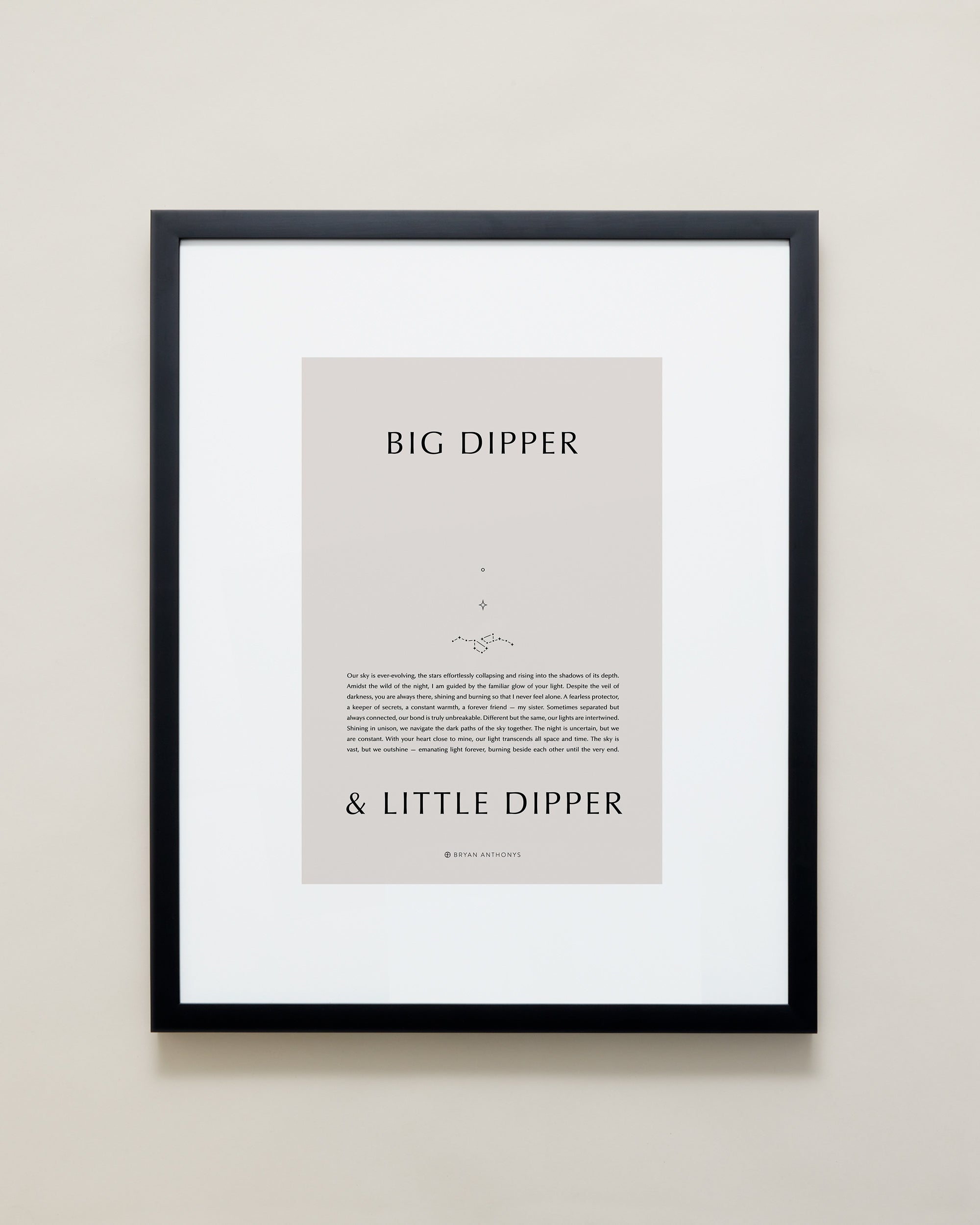 Bryan Anthonys Home Decor Purposeful Prints Big Dipper & Little Dipper Iconic Framed Print Tan Art With Black Frame 16x20