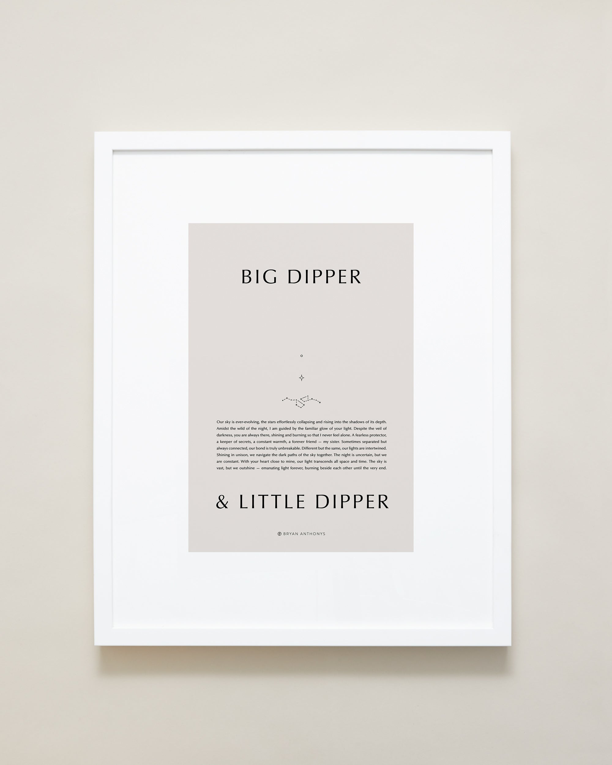 Bryan Anthonys Home Decor Purposeful Prints Big Dipper & Little Dipper Iconic Framed Print Tan Art With White Frame 16x20