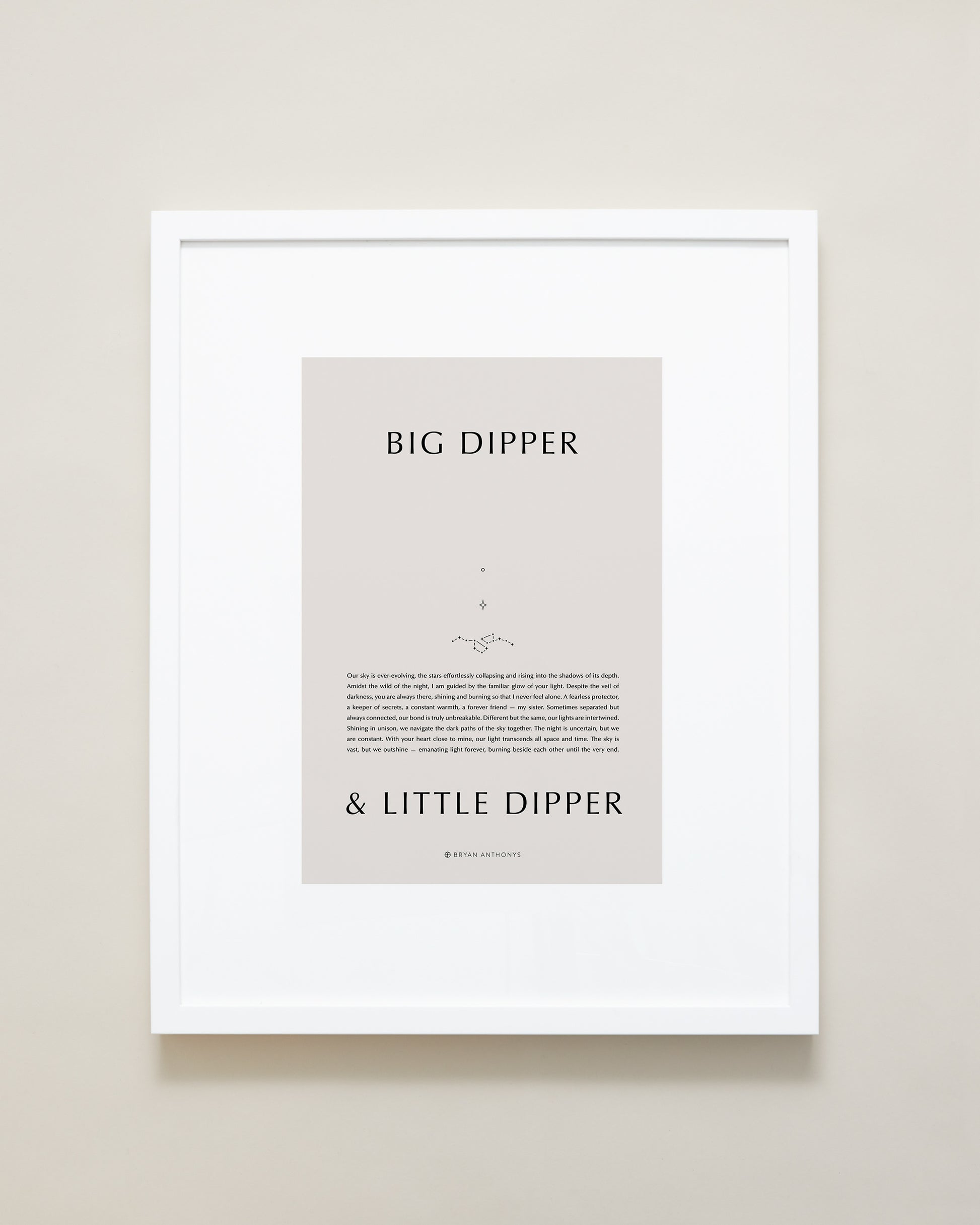 Bryan Anthonys Home Decor Purposeful Prints Big Dipper & Little Dipper Iconic Framed Print Tan Art With White Frame 16x20