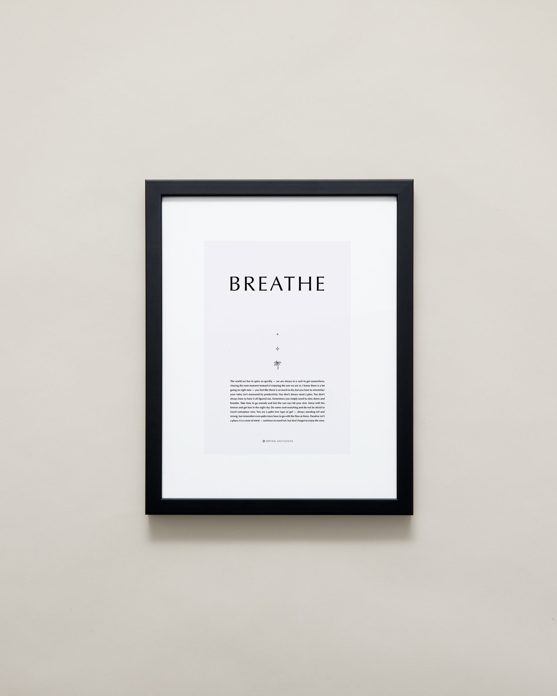 Bryan Anthonys Home Decor Purposeful Prints Breathe Iconic Framed Print Gray Art With Black Frame  11x14