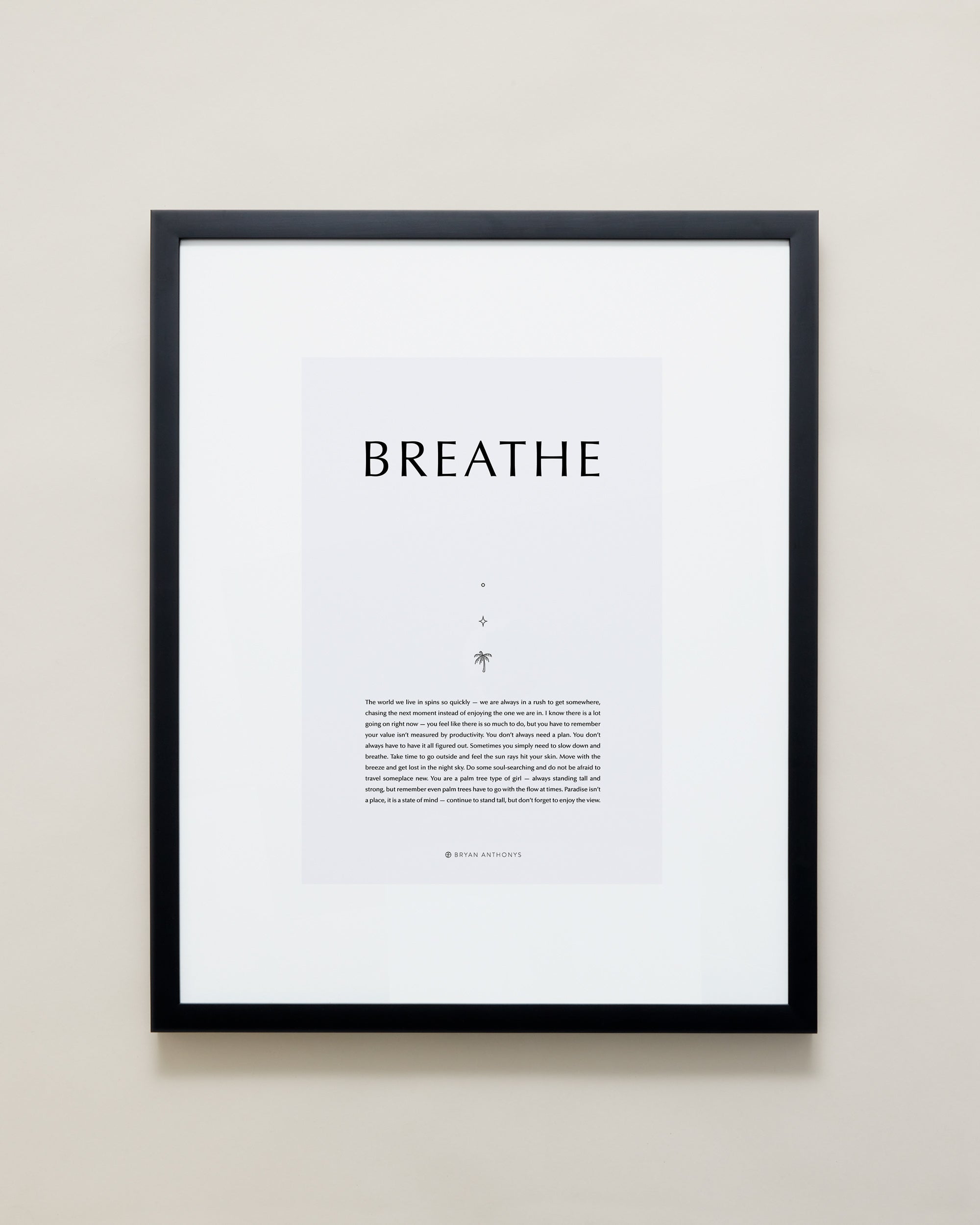 Bryan Anthonys Home Decor Purposeful Prints Breathe Iconic Framed Print Gray Art With Black Frame  16x20