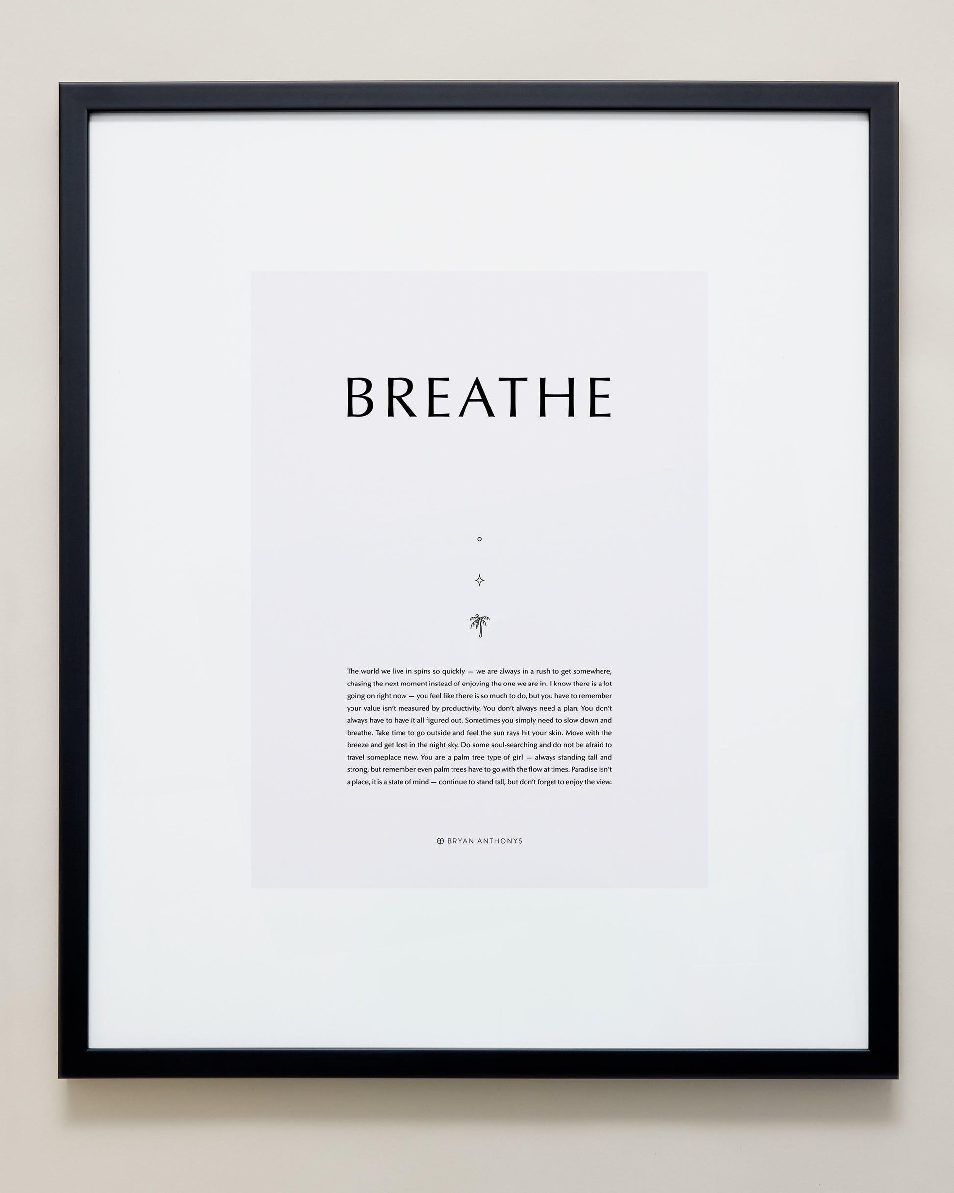 Bryan Anthonys Home Decor Purposeful Prints Breathe Iconic Framed Print Gray Art With Black Frame  20x24