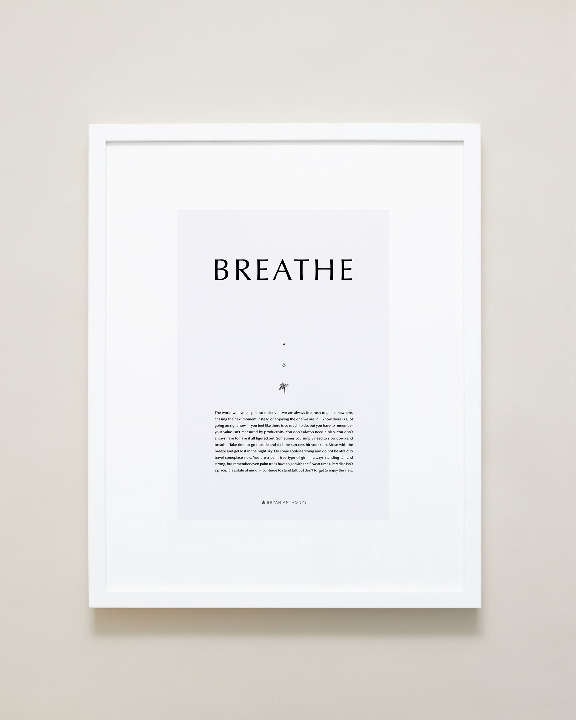Bryan Anthonys Home Decor Purposeful Prints Breathe Iconic Framed Print Gray Art With White Frame  16x20