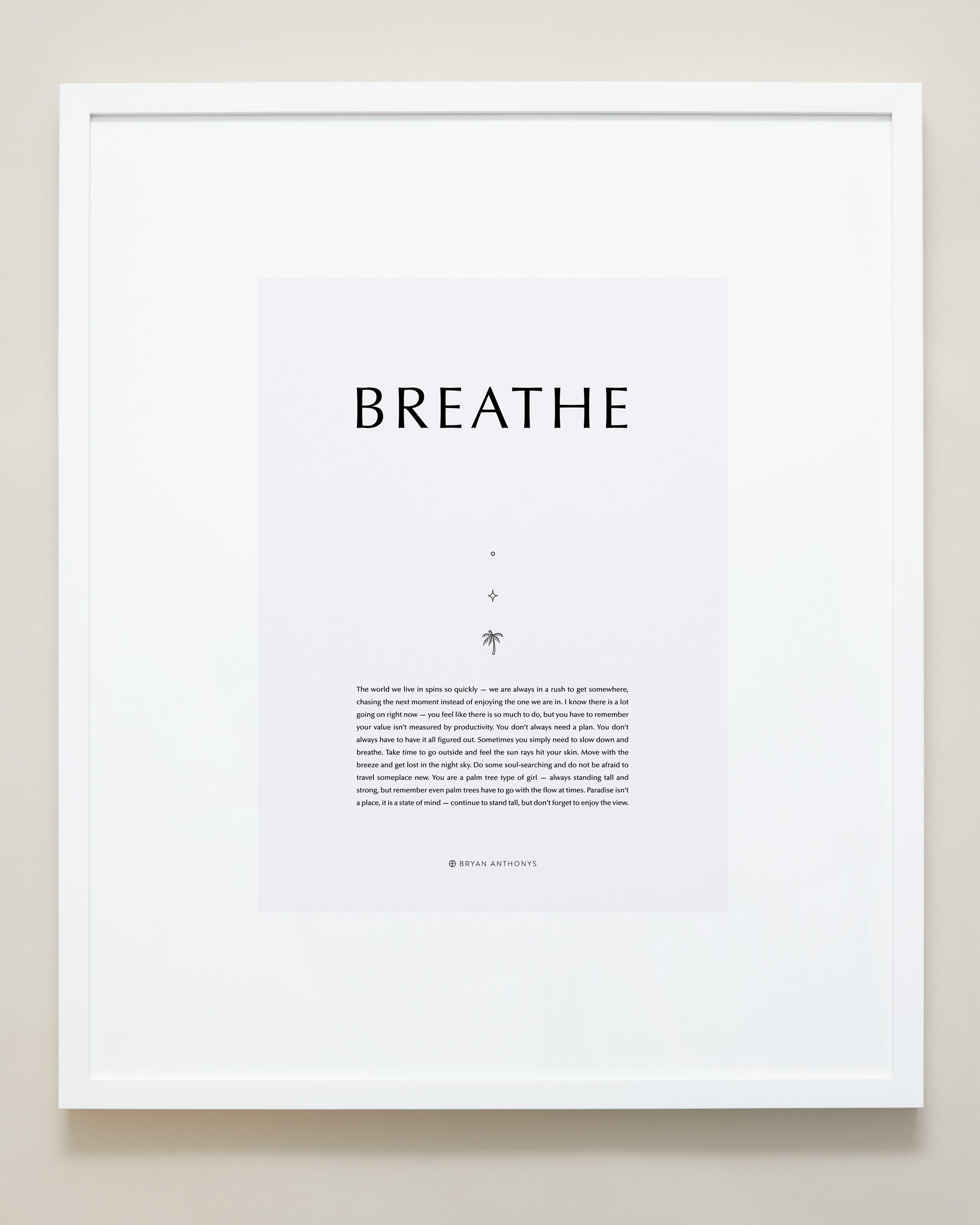 Bryan Anthonys Home Decor Purposeful Prints Breathe Iconic Framed Print Gray Art With White Frame  20x24