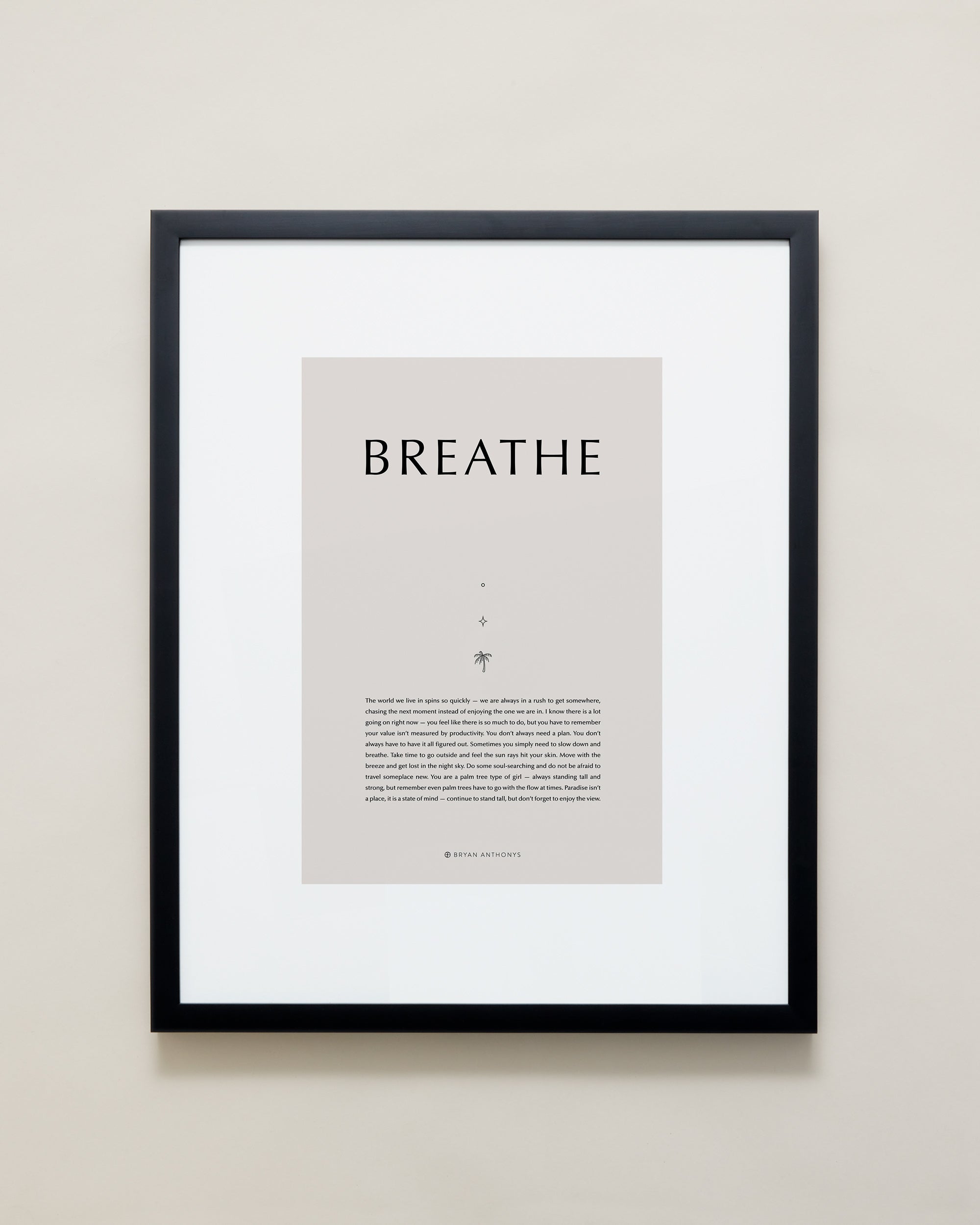 Bryan Anthonys Home Decor Purposeful Prints Breathe Iconic Framed Print Tan Art With Black Frame  16x20