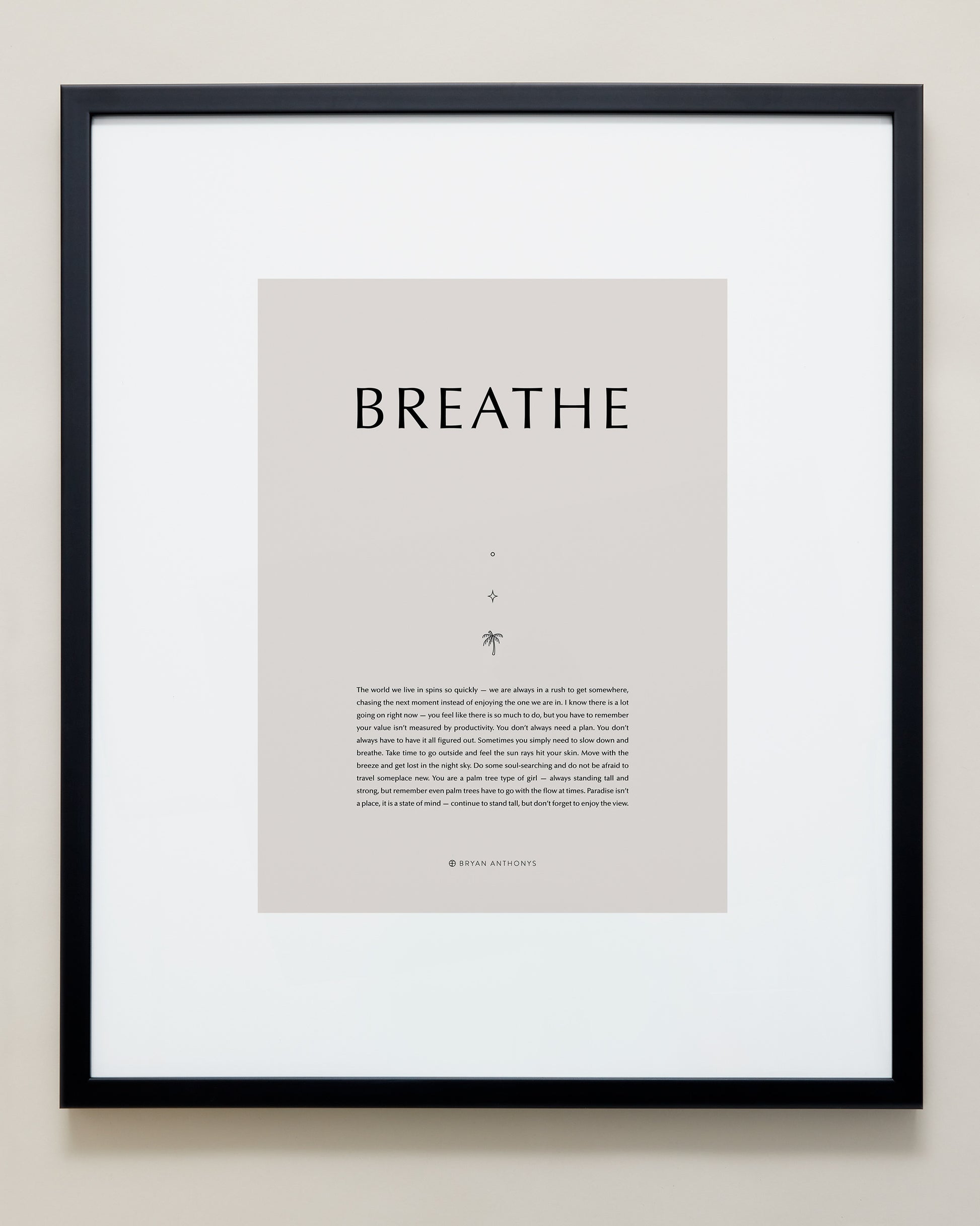 Bryan Anthonys Home Decor Purposeful Prints Breathe Iconic Framed Print Tan Art With Black Frame  20x24