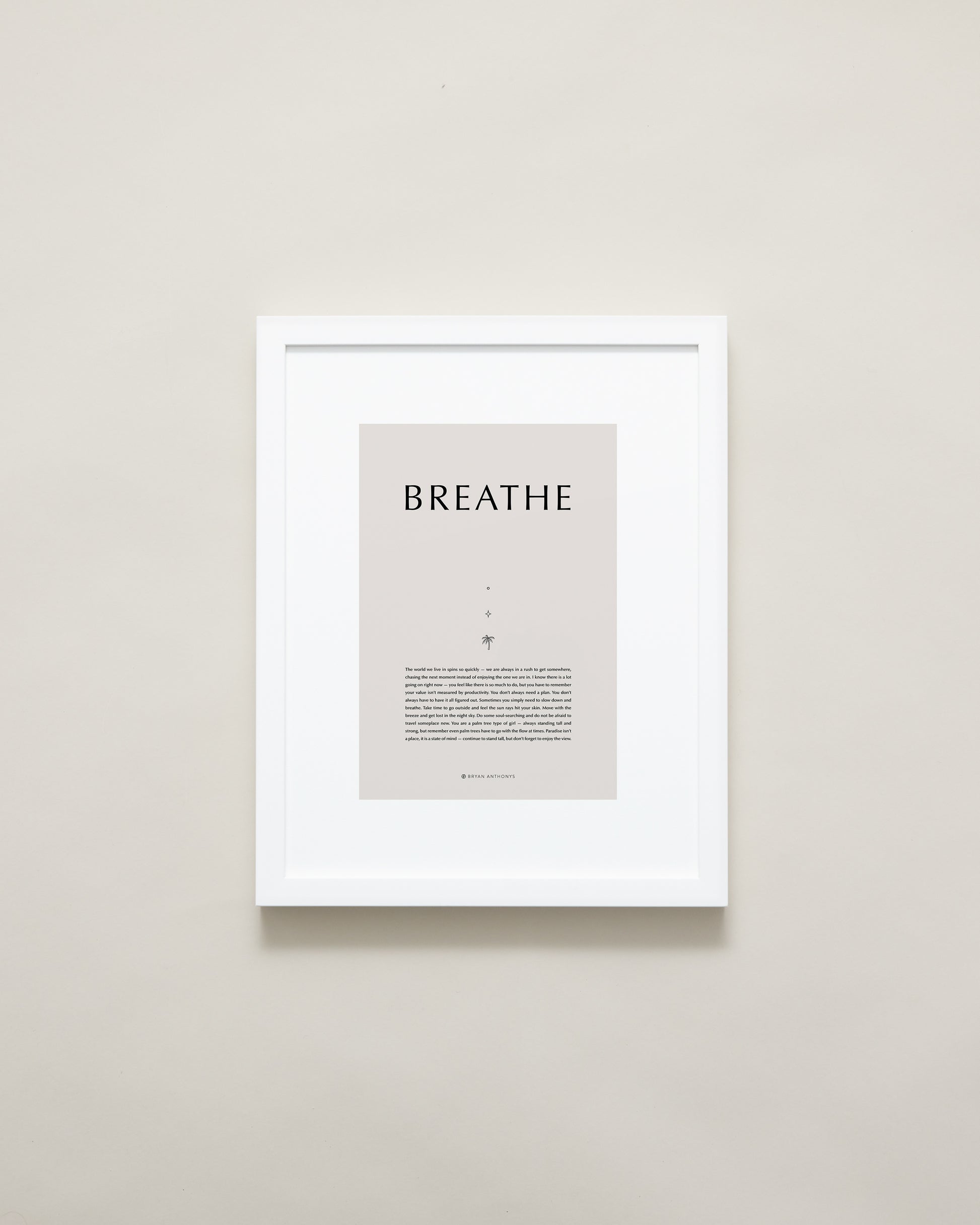 Bryan Anthonys Home Decor Purposeful Prints Breathe Iconic Framed Print Tan Art With White Frame  11x14