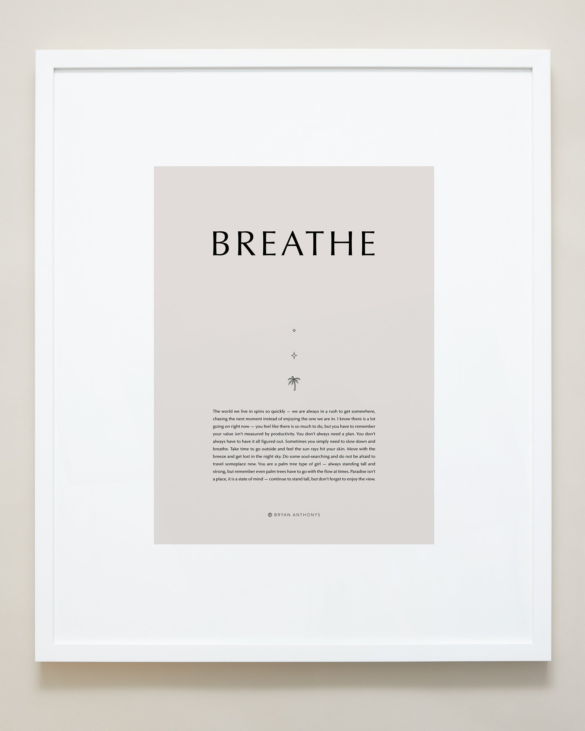 Bryan Anthonys Home Decor Purposeful Prints Breathe Iconic Framed Print Tan Art With White Frame  20x24
