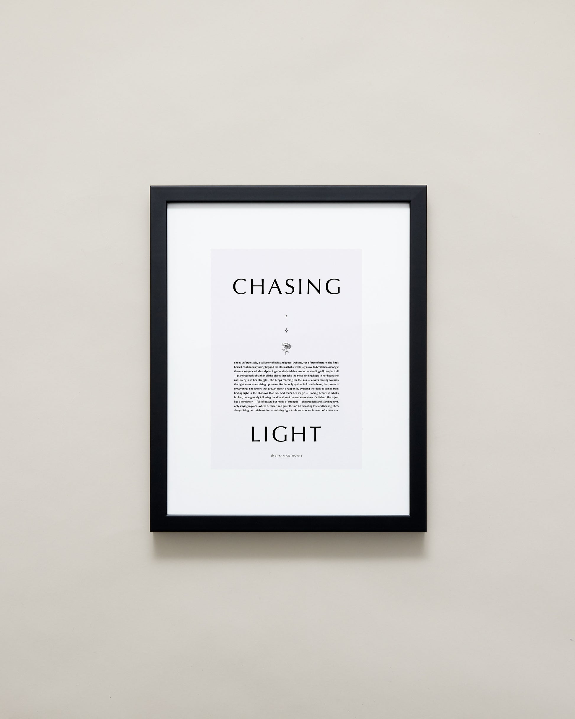 Bryan Anthonys Home Decor Purposeful Prints Chasing Light Iconic Framed Print Gray Art with Black Frame 11x14