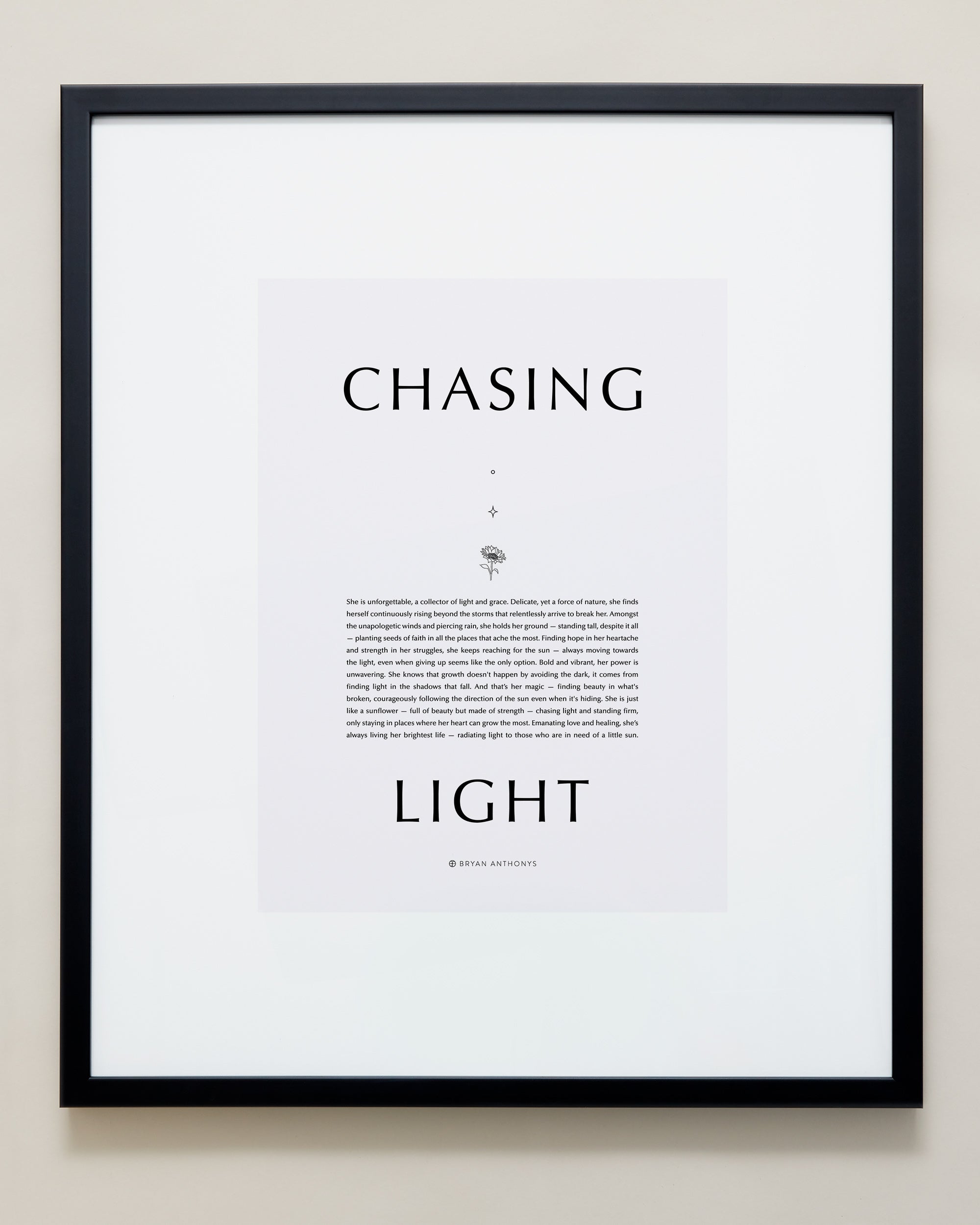 Bryan Anthonys Home Decor Purposeful Prints Chasing Light Iconic Framed Print Gray Art with Black Frame 20x24
