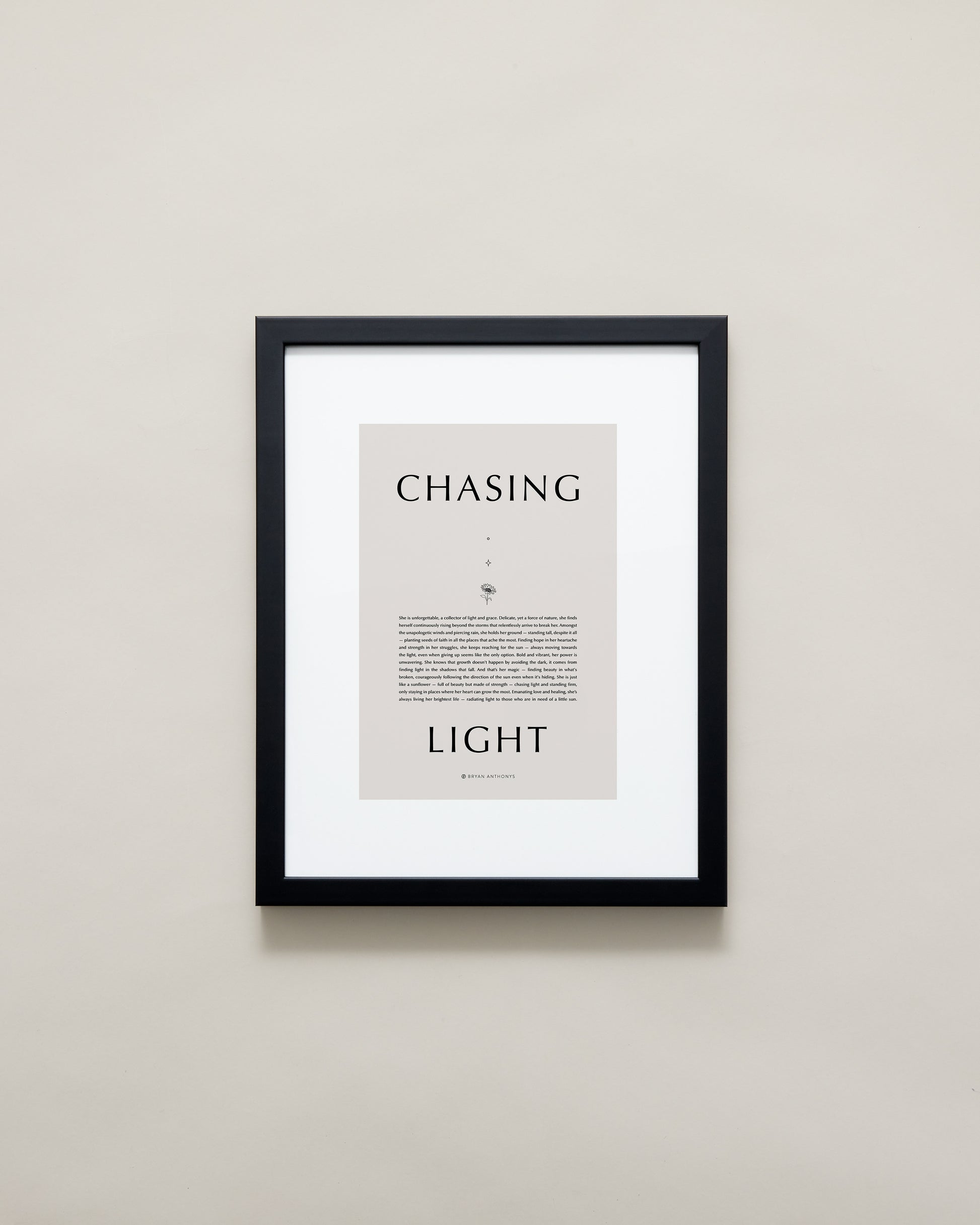Bryan Anthonys Home Decor Purposeful Prints Chasing Light Iconic Framed Print Tan Art with Black Frame 11x14