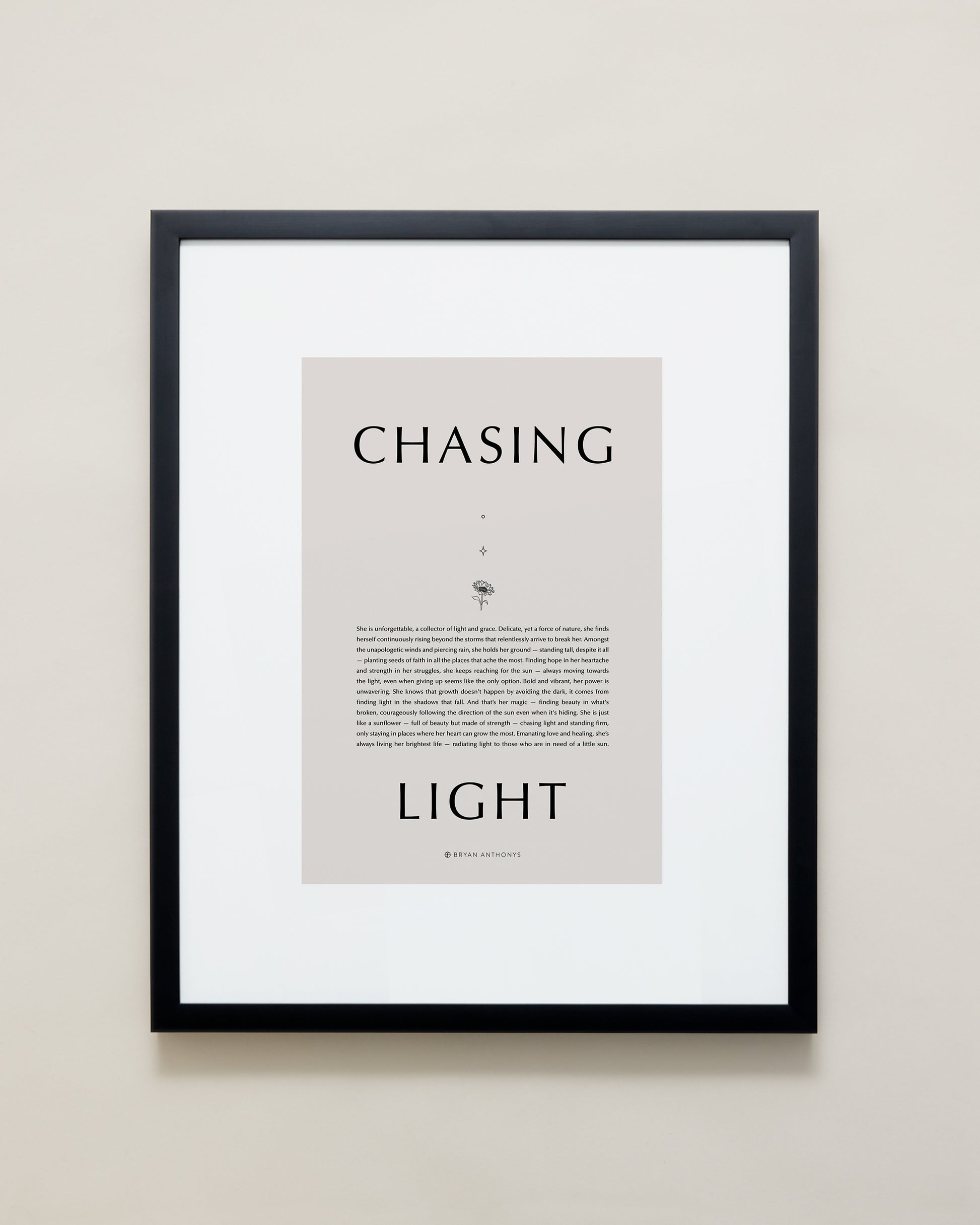Bryan Anthonys Home Decor Purposeful Prints Chasing Light Iconic Framed Print Tan Art with Black Frame 16x20