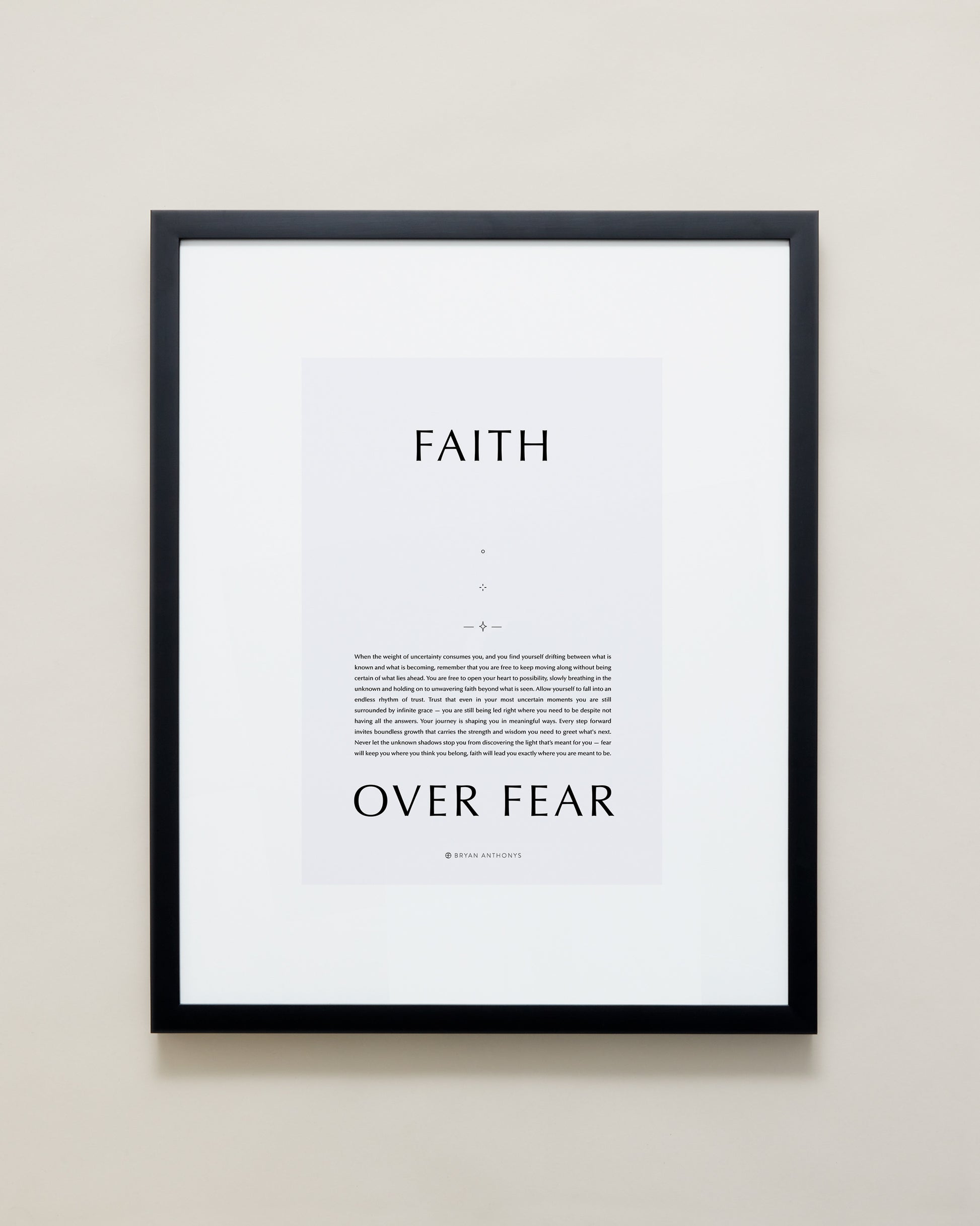 Bryan Anthonys Home Decor Purposeful Prints Faith Over Fear Iconic Framed Print Gray Art Black Frame 16x20