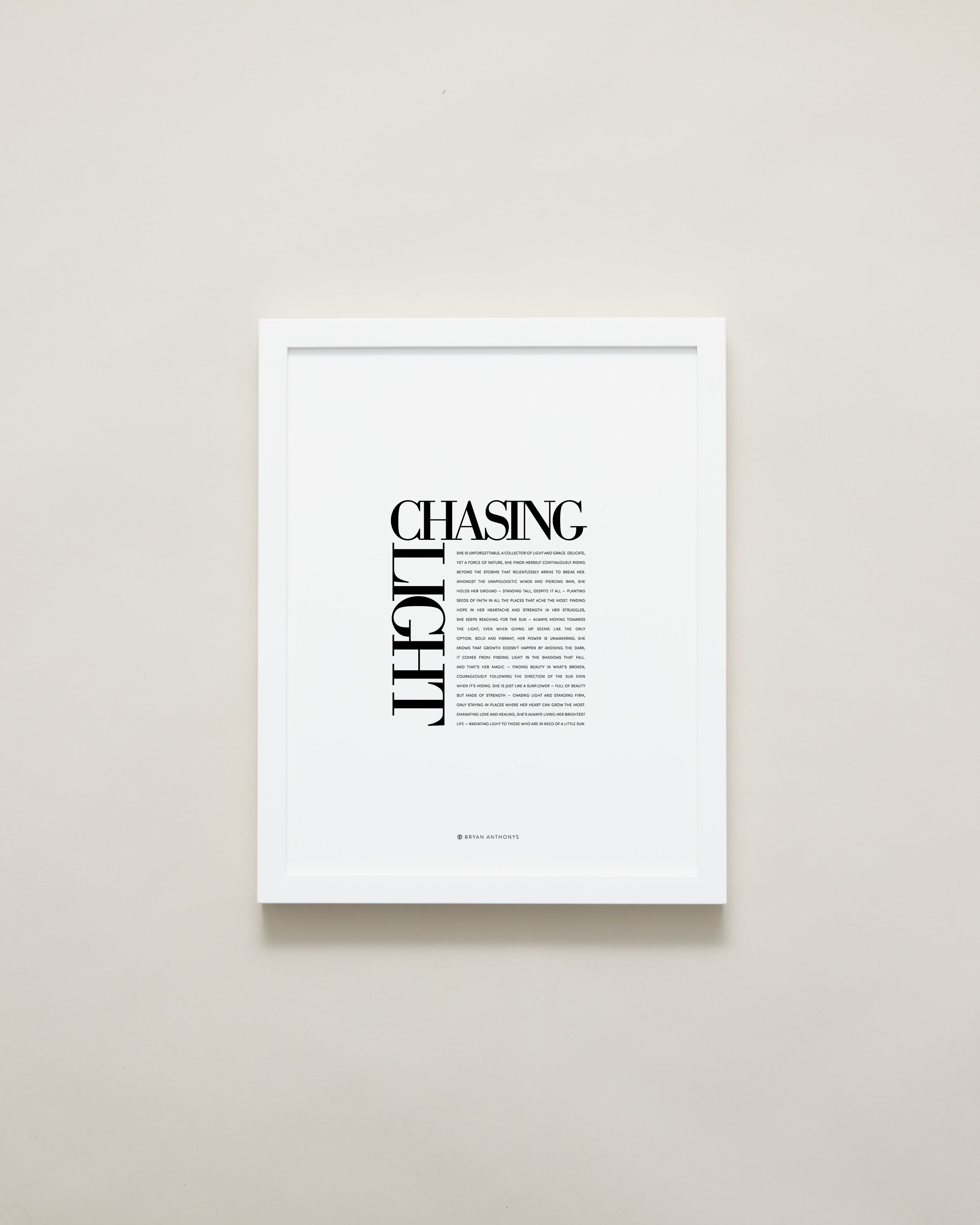 Bryan Anthonys Home Decor Purposeful Prints Chasing Light Editorial Framed Print White Frame 11x14